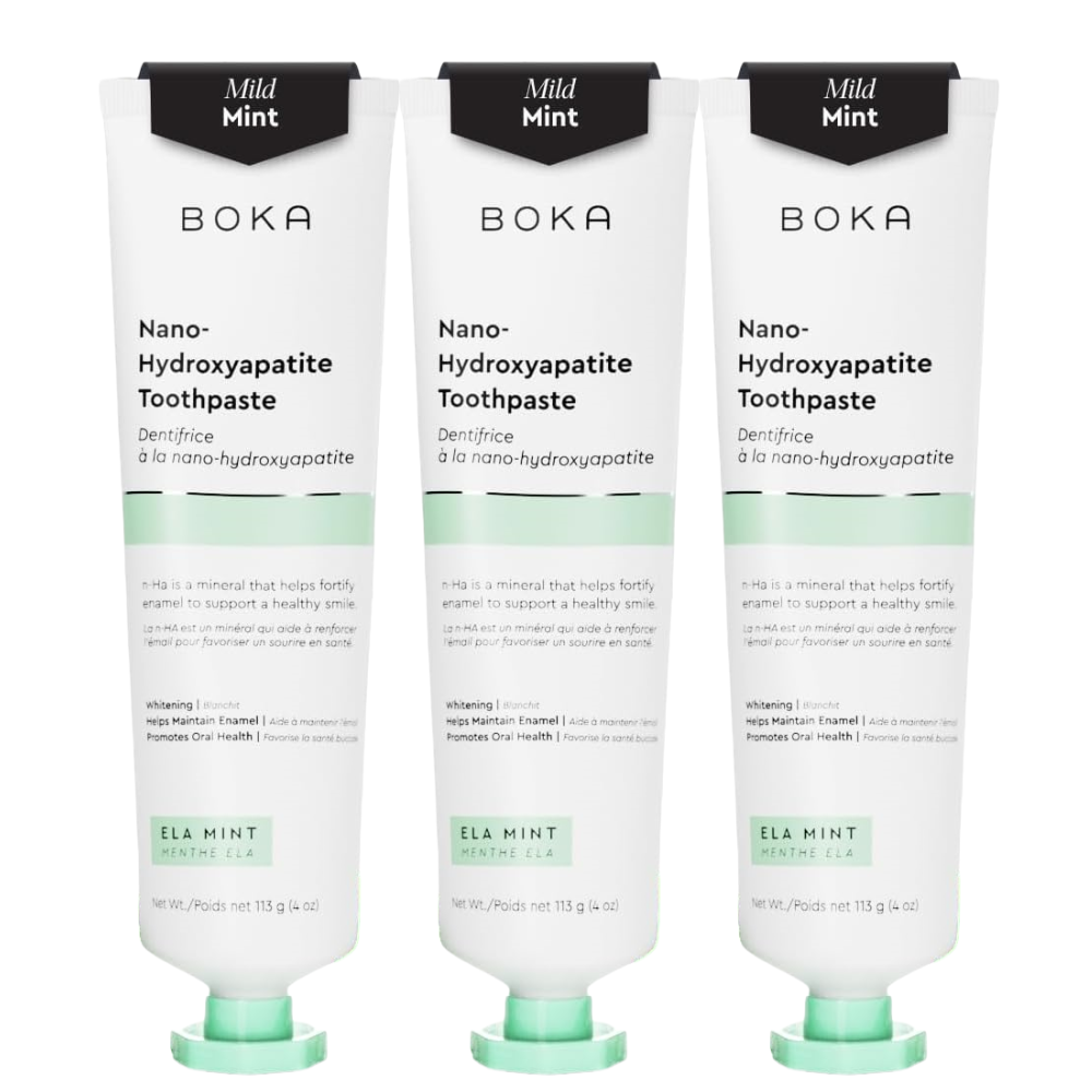 Boka Fluoride Free Toothpaste - Nano Hydroxyapatite, Remineralizing, Sensitive Teeth, Whitening - Dentist Recommended for Adult & Kids Oral Care - Ela Mint Flavor, 4 Fl Oz 3 Pcs Boka