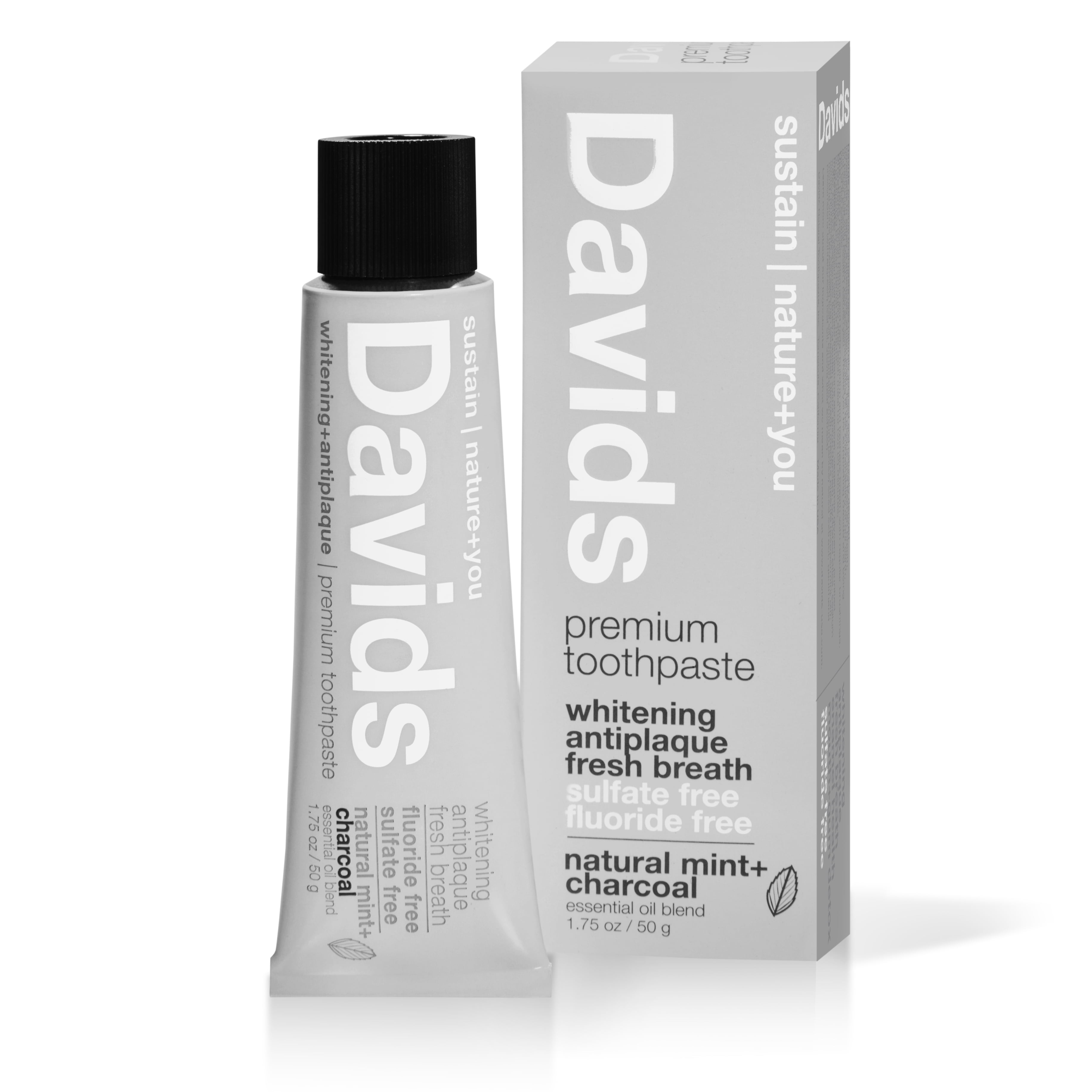 Премиум зубная паста сActivated углем и мятой, travel-size 49.6 г, натуральное отбеливание Davids