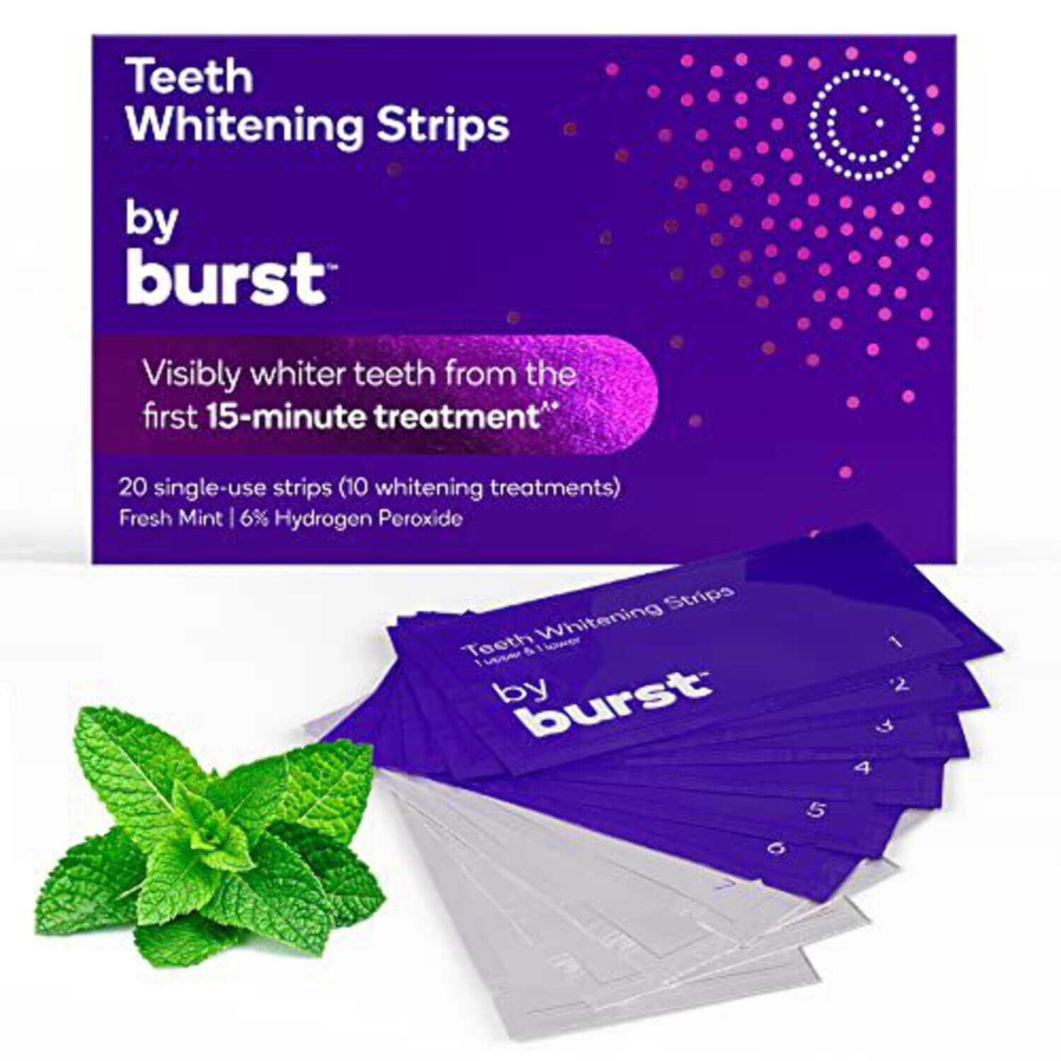 BURST Teeth Whitening Strip Kit - Sensitive Teeth Friendly - 10 Treatments with No-Slip Grip - White Strips Whiten with Visible Results in Just 15 Minutes - Mint Coconut Whitening Strips Burst