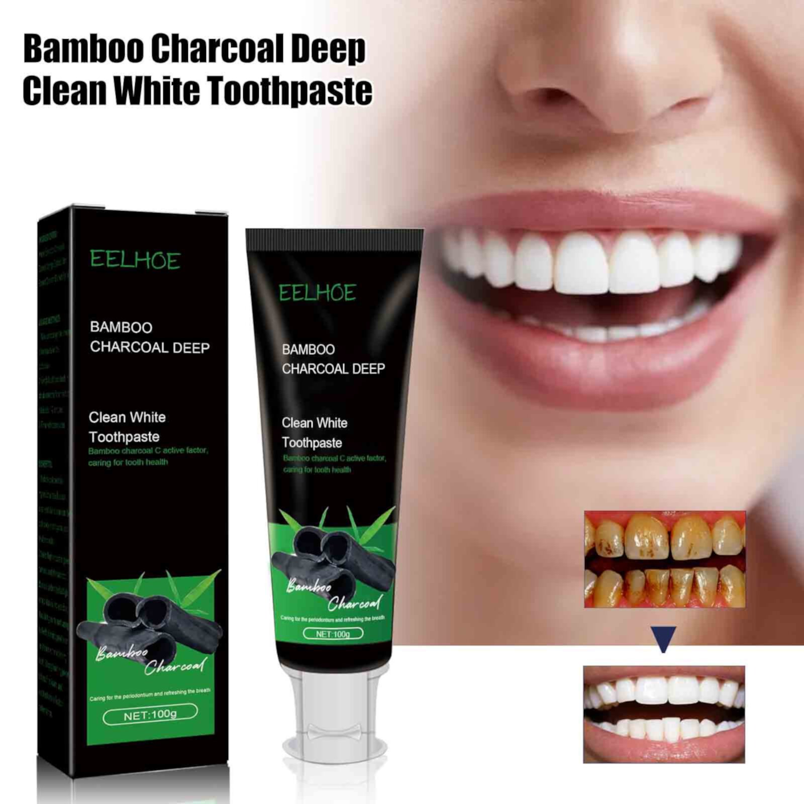 Yforlp Bambooes Charcoal Toothpaste 100g, Natural Bamboo Charcoal Whitening Toothpaste, Effective Teeth Stain Remover and Toothpaste Alternative - Safe for Gums Or Enamel Yforlp