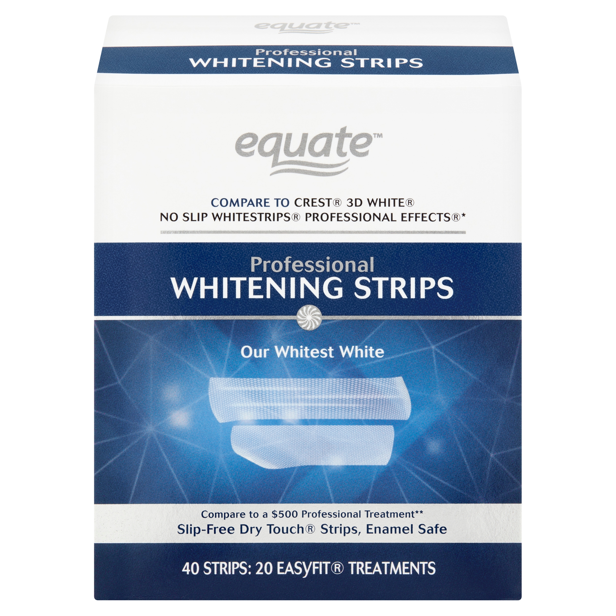 Equate Professional Whitening Strips, Enamel-Safe, 40 Whitening Strips (20 Treatments) Equate