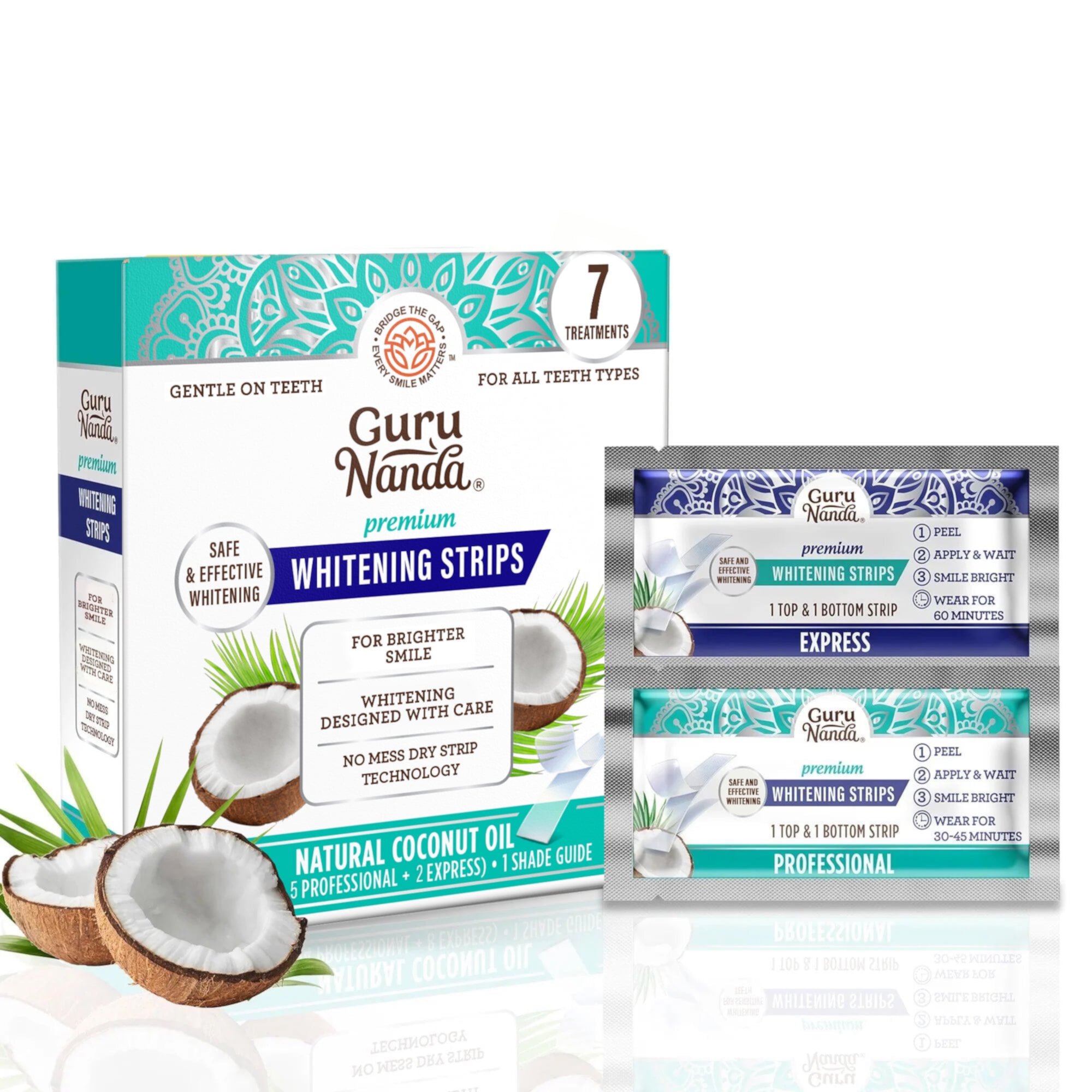 GuruNanda Teeth Whitening Strips with Coconut Oil - 7 Day Treatment GuruNanda