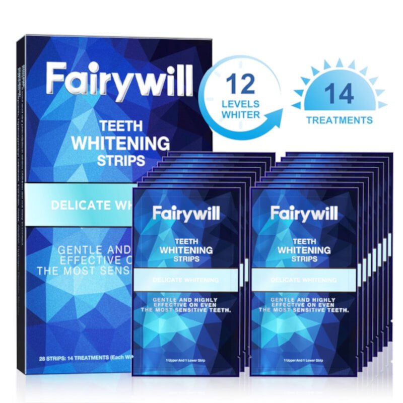 Fairywill Teeth Whitening Strips for Sensitive Teeth , 25 Treatments 50 pcs White Strips Teeth Whitening Kit , Non-Slip Whiter strips Gentle and Safe , Teeth Whitener Removes All Stains Fairywill