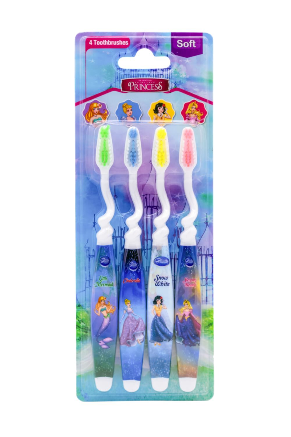 The Toon Studio Princess 4-Pack Kids Toothbrush, Soft, Princess Little Mermaid, Cinderella, Snow White, Sleeping Beauty Generic