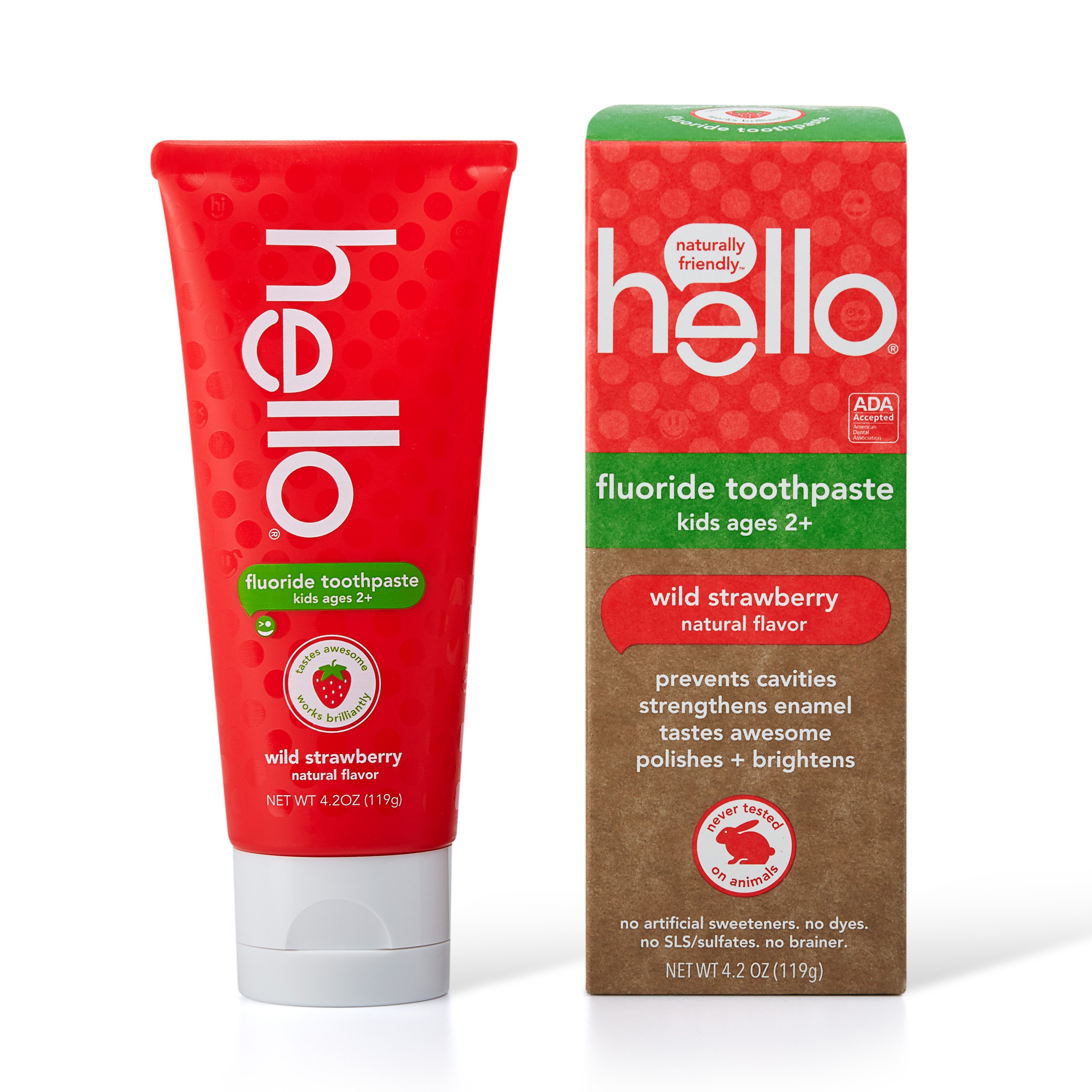 Hello Kids Fluoride Toothpaste Prevents Cavities Vegan and SLS Free Natural Wild Strawberry 4.2 oz Hello