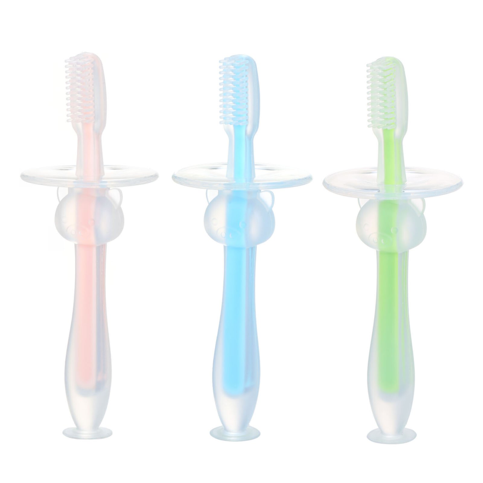 Kisdream Toddler Toothbrush Training Silicone 3 Pack Infant Extra Soft/Tough Bristles Anti-chocking or Anti-Fall Design 100% Food Grade Silicone & BPA/PVC Kisdream