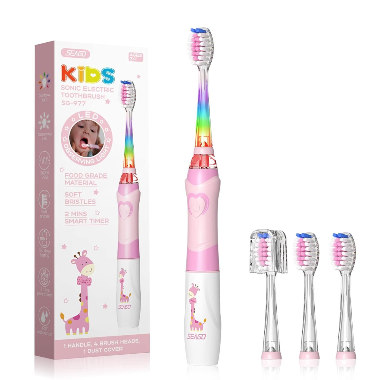 Seago Kids Electric Toothbrush, Sonic, Soft Bristles, Smart Timer, Waterproof, Children's Toothbrush SEAGO