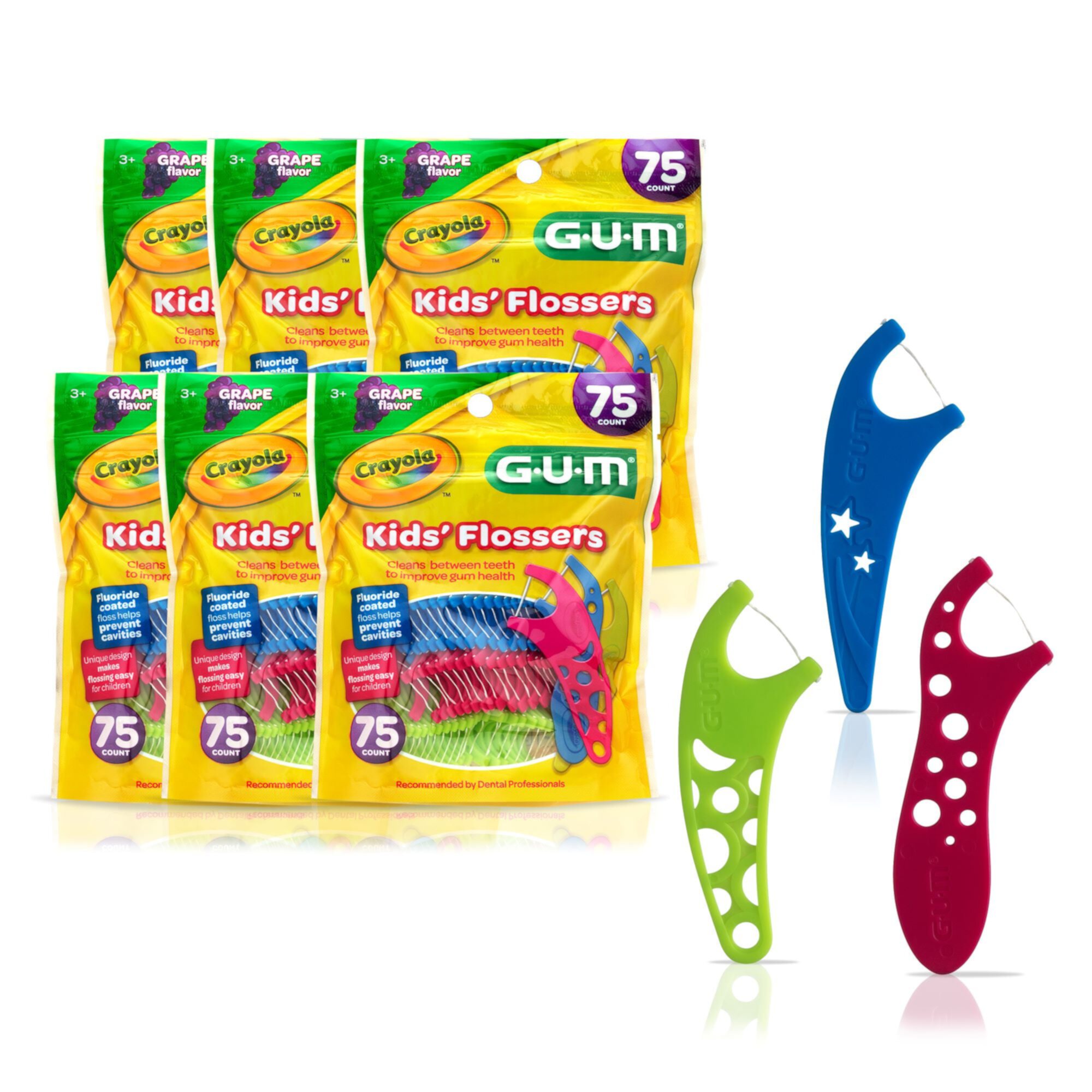 GUM Crayola Kids Flossers with Fluoride - Designed for Little Hands,Ages 3+, 40ct (6pk) GUM