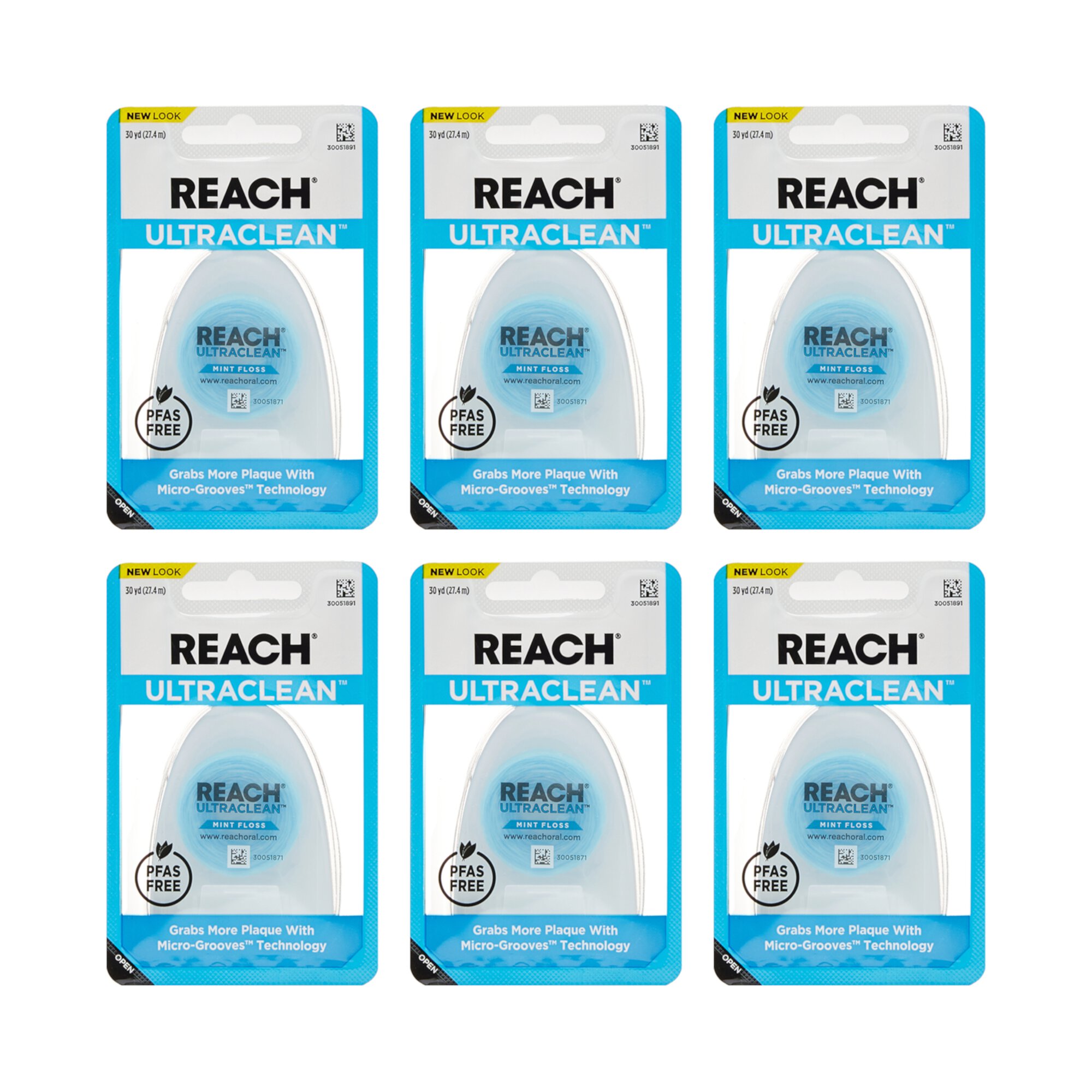 REACH ULTRACLEAN Mint Dental Floss 30YD Value 6 Pack Reach