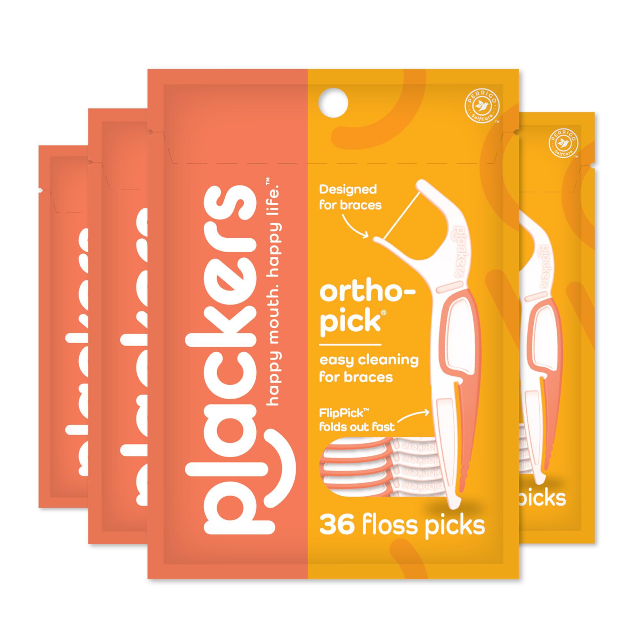 Plackers Orthopick Floss Picks, SR25 Unflavored, Designed for Braces, Fold-Out FlipPick, Tuffloss, Easy Storage with Sure-Zip Seal, 36 Count (4 Pack) Visit the Plackers Store