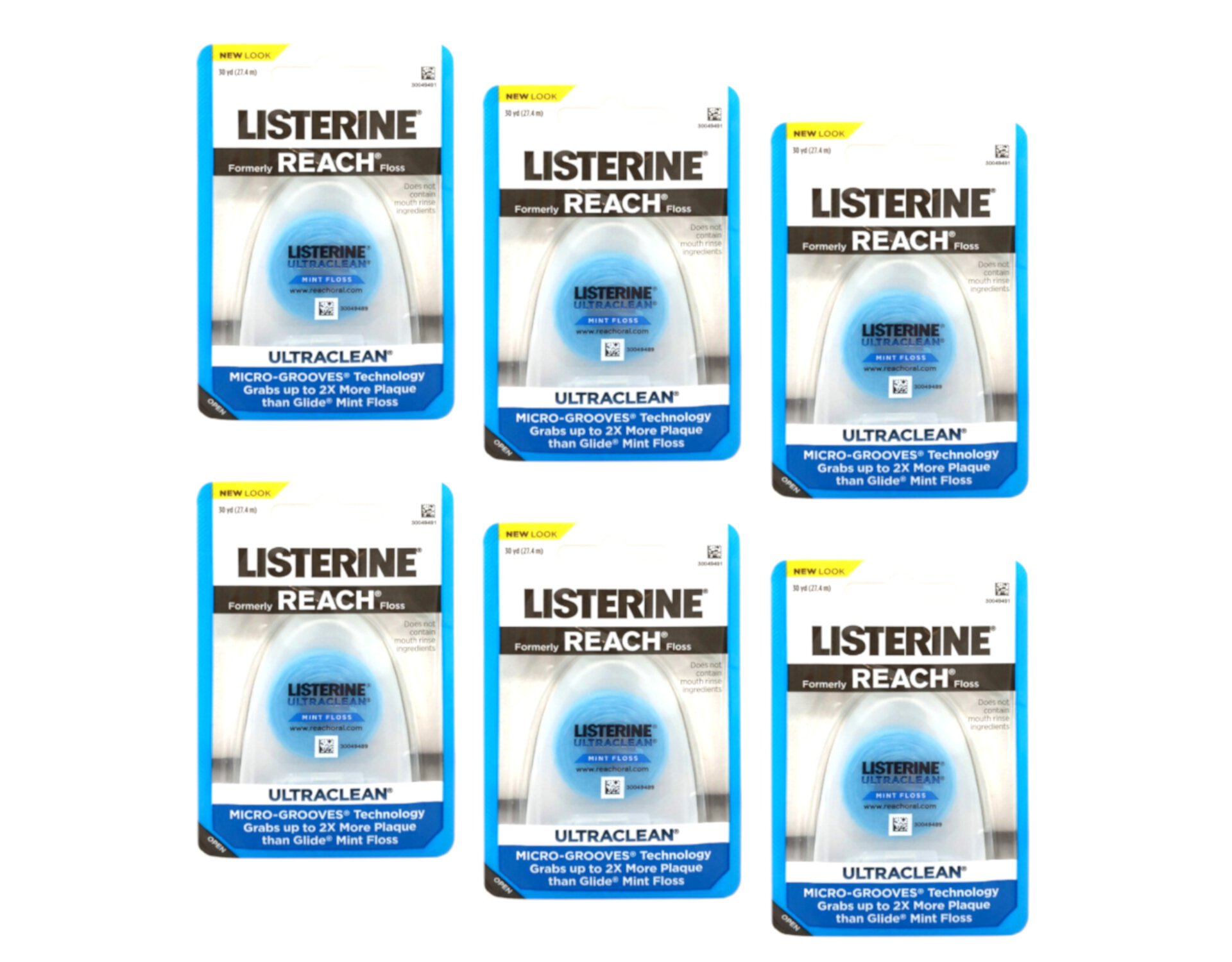 Listerine Ultraclean Waxed Mint Dental Floss Bundle | Effective Plaque Removal, Teeth & Gum Protection | Shred-Resistant for Thoroughly Clean in Tight Area , PFAS Free | 30 Yards, 6 Pack Reach