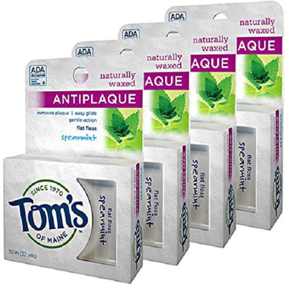 Tom's of Maine Naturally Waxed Anti-Plaque Flat Floss Spearmint 32 Yards (Pack of 4) Tom's of Maine