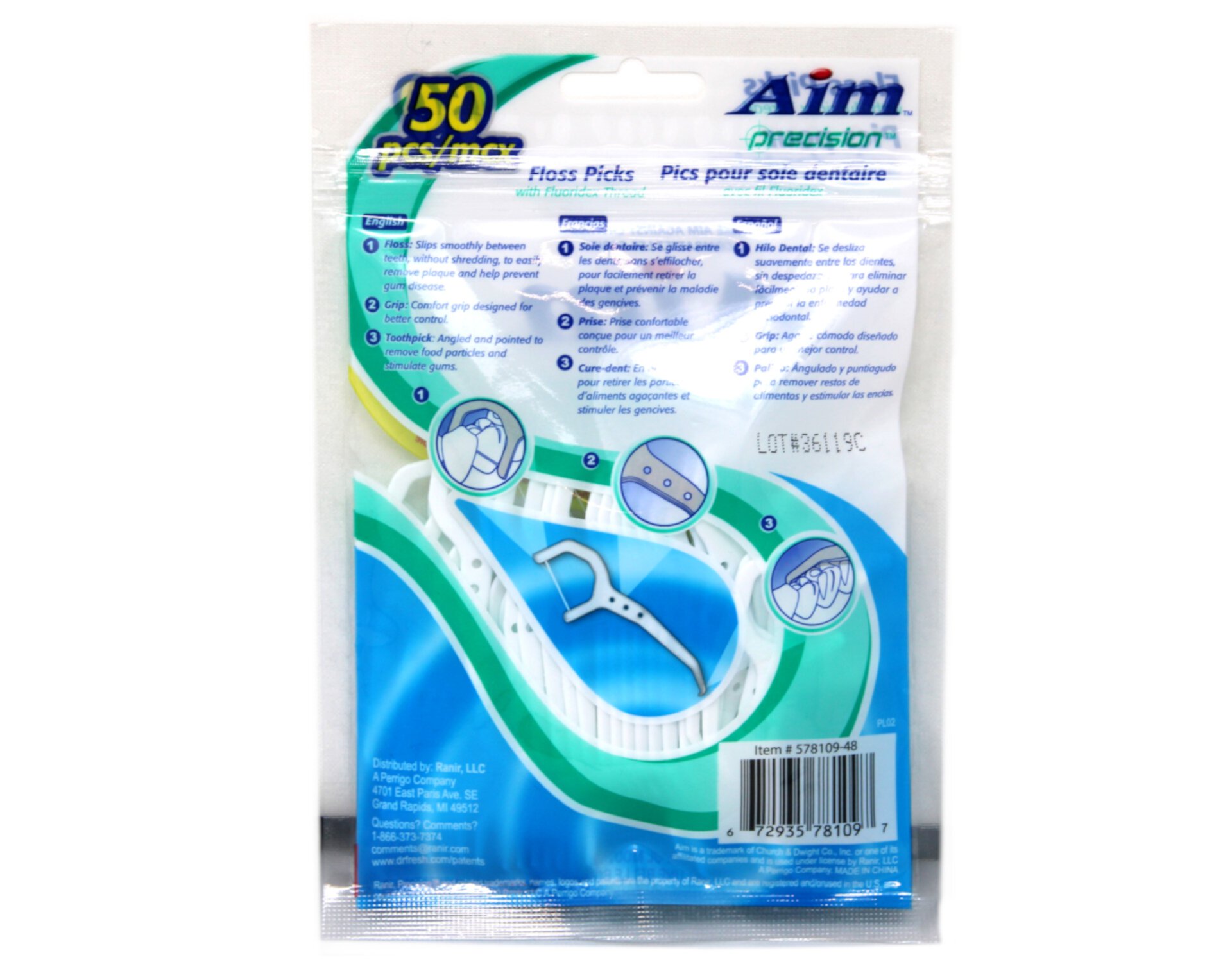 Aim Floss Picks Waxed 50 count per pack (2 packs) AIM