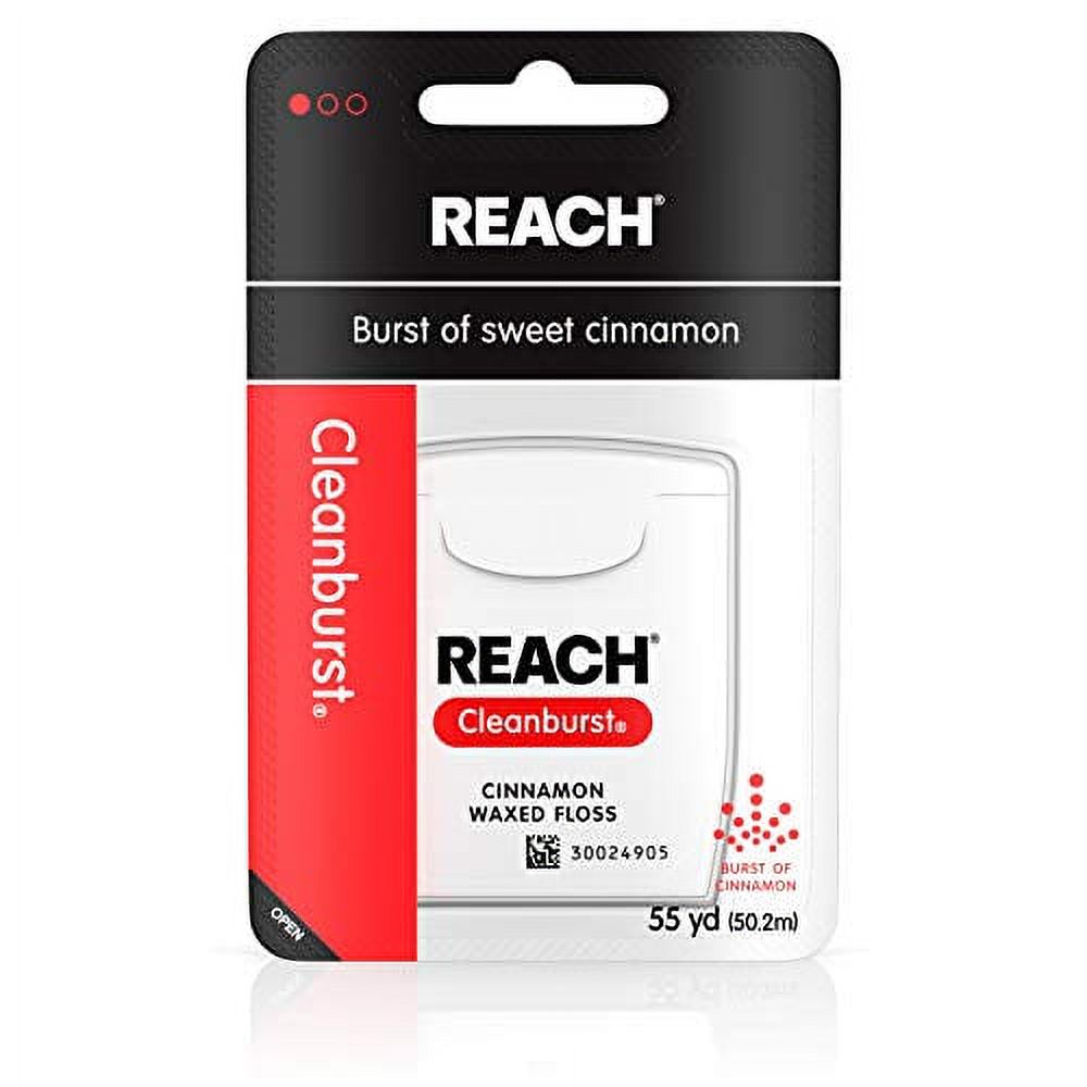 Reach Cleanburst Waxed Dental Floss, Oral Care, Cinnamon Flavored, 55 Yards Reach