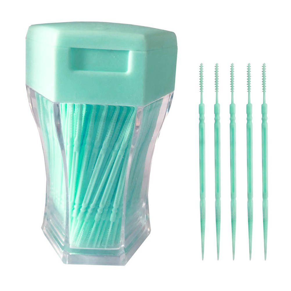 NUOLUX 200pcs Double-head Toothpicks Plastic Oral Care Interdental Floss Cleaners (Light Green) NUOLUX