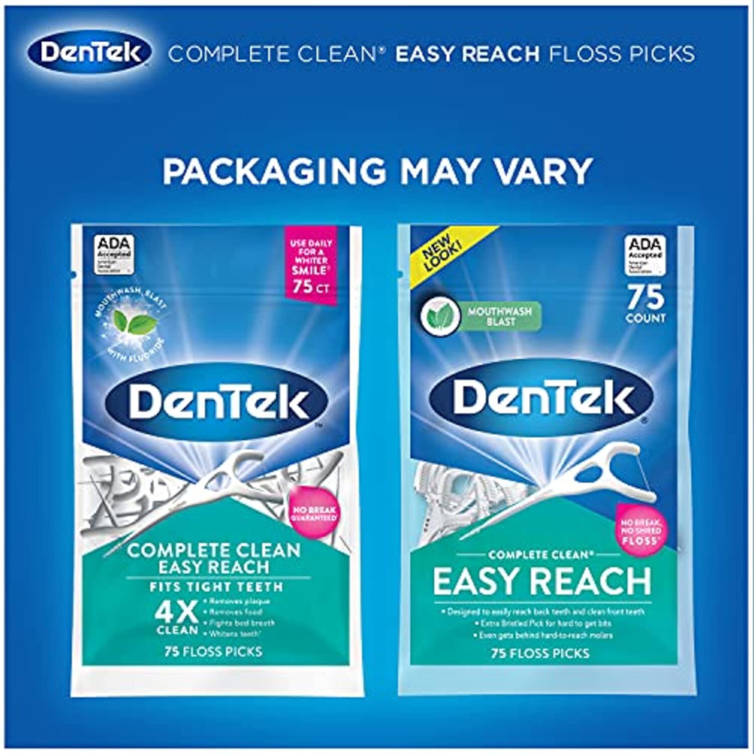 Dentek Complete Clean Easy Reach Floss Picks, No Break & No Shred Floss, 75 Count Visit the DenTek Store