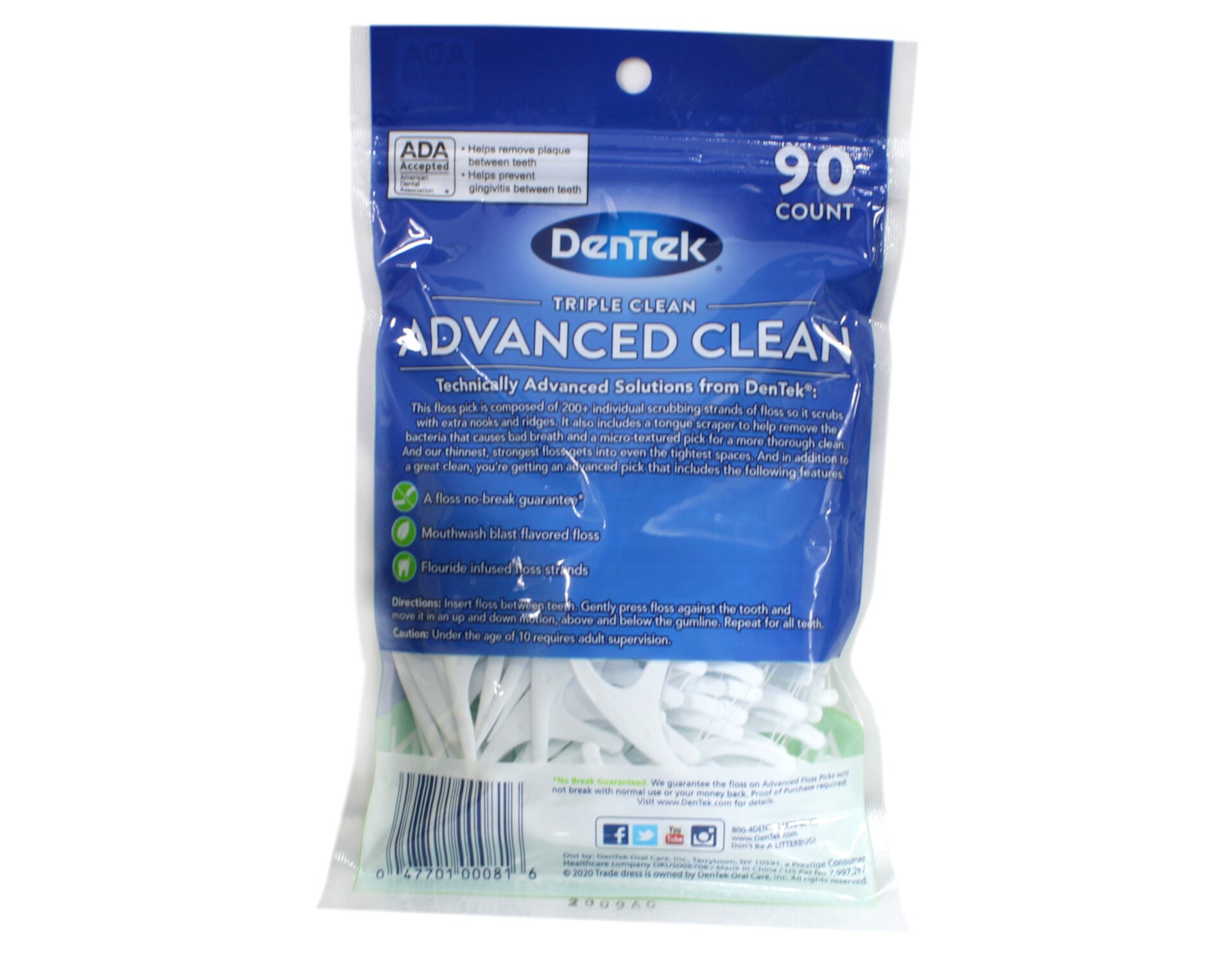 DenTek Triple Clean Advanced Clean Floss Picks, No Break & No Shred Floss, 90 Count Visit the DenTek Store