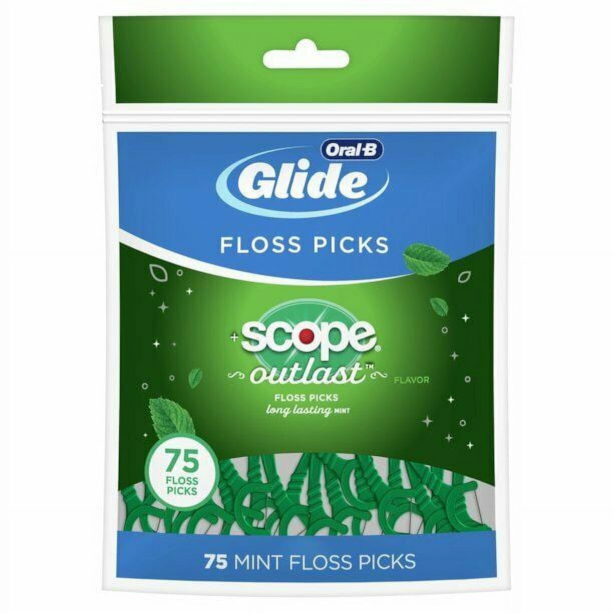 Glide Plus Scope Outlast Floss Picks Long Lasting Mint 75 Each (Pack of 3) GLIDE