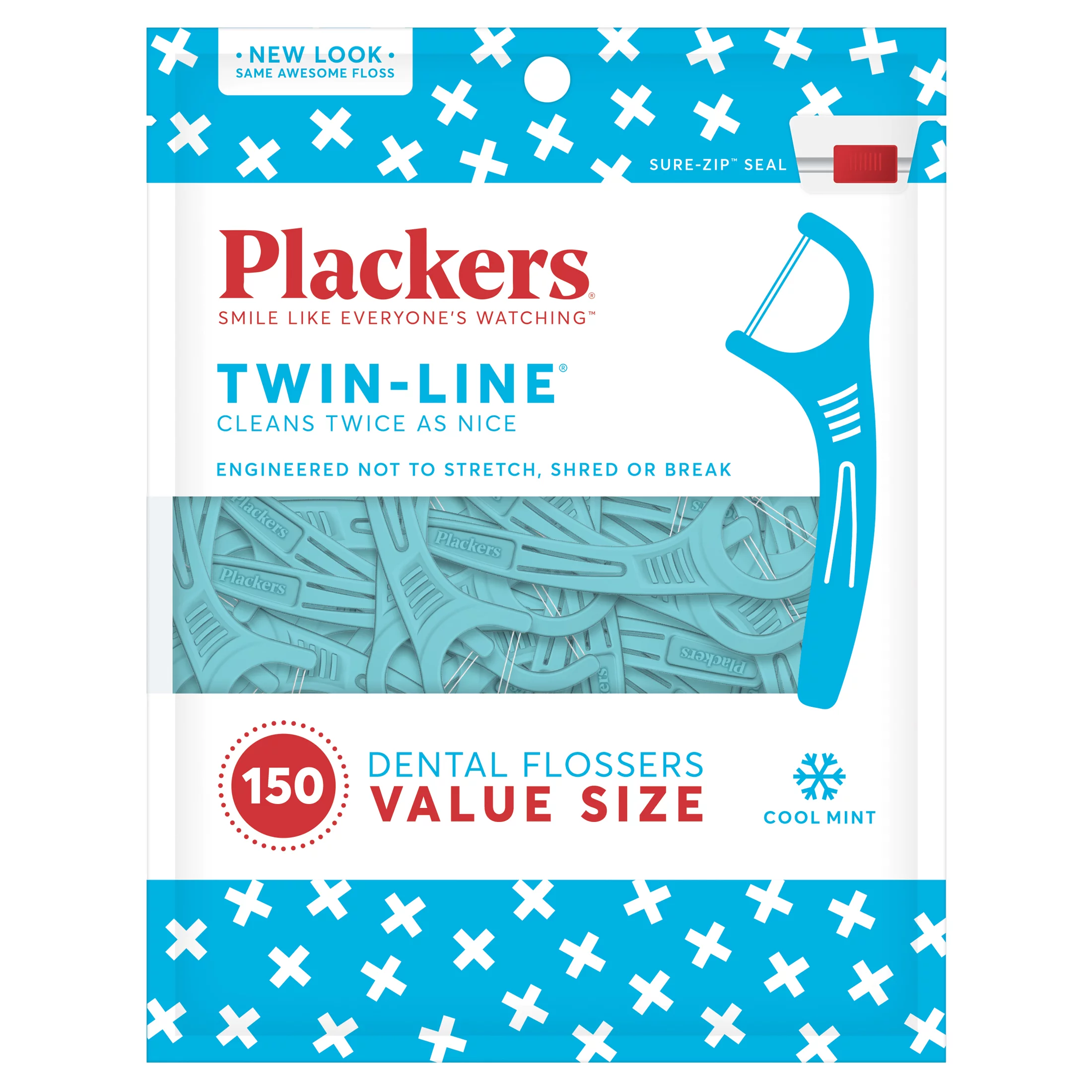 Plackers Twin-Line Dental Flossers, Dual Action Flossing System, Easy Storage, Super Tuffloss, 2X The Clean, Cool Mint Flavor,150 Count Visit the Plackers Store