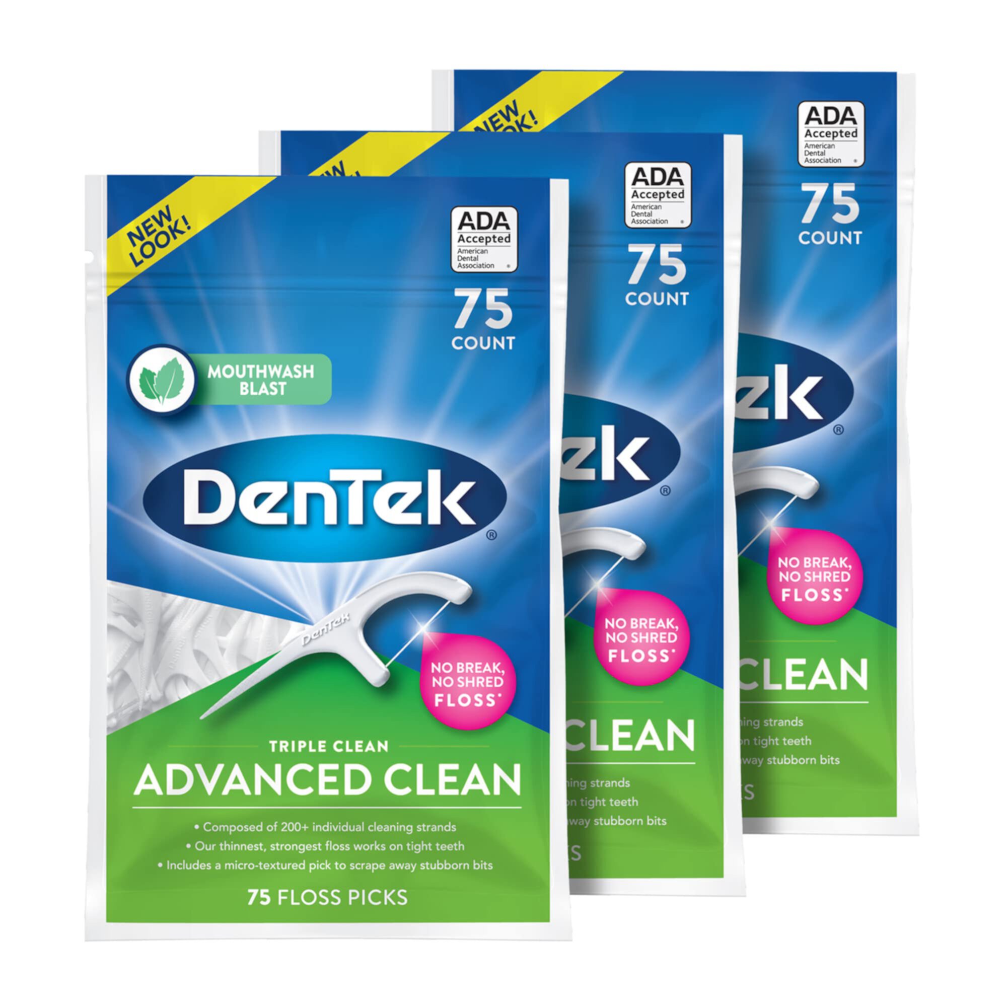 DenTek Triple Clean Advanced Clean Floss Picks, No Break & No Shred Floss, 75 Count, 3 Pack Visit the DenTek Store