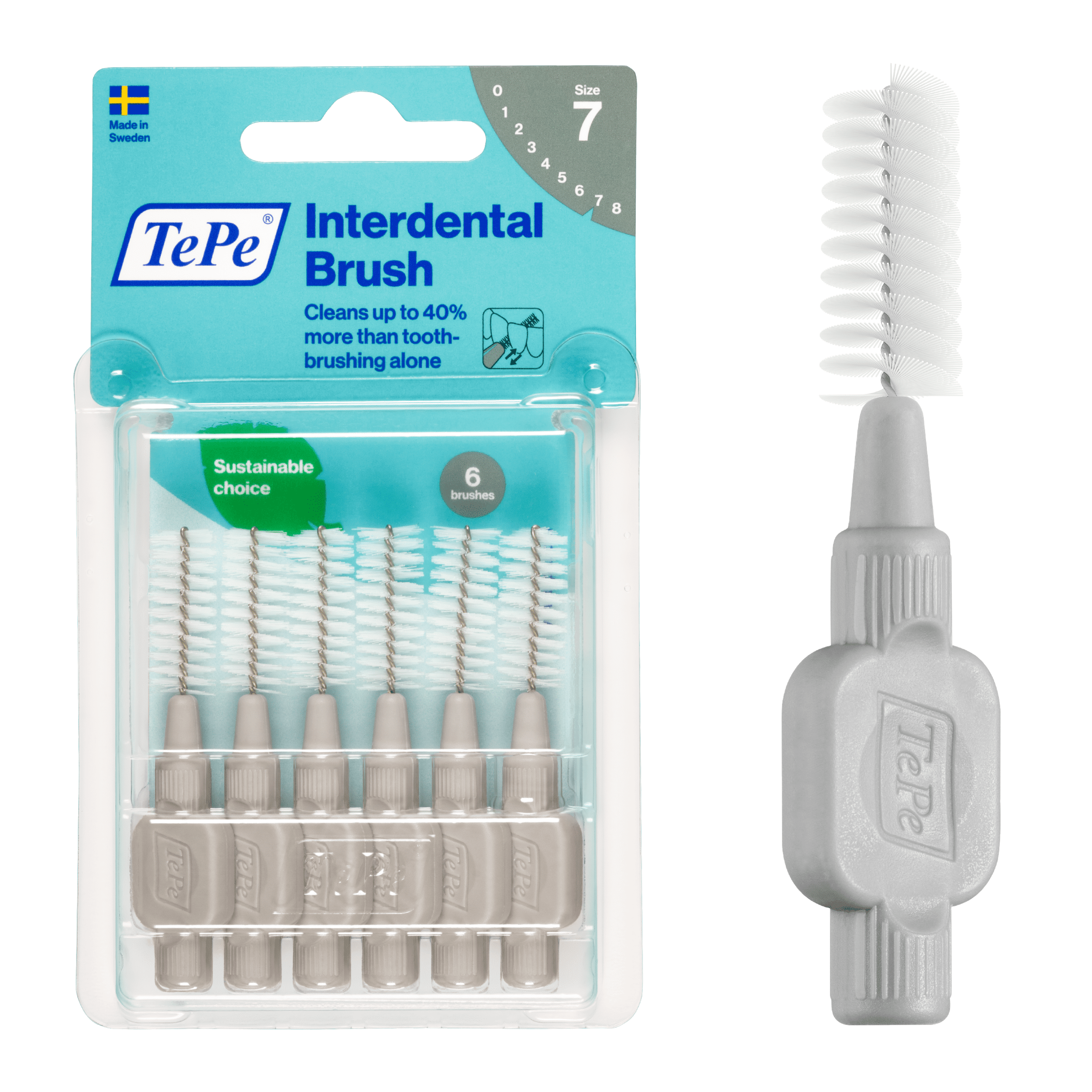 TePe Interdental Brush Original, Soft Dental Brush for Teeth Cleaning, Pack of 6, 0.8mm, Large Gaps, Green, Size 5 TEPE