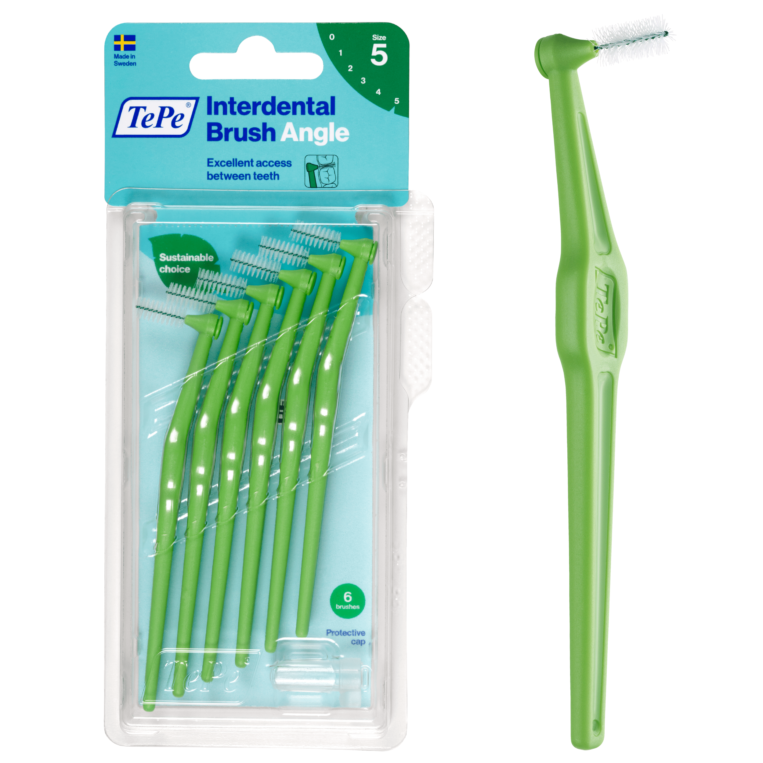 TEPE Interdental Brush Angle Cleaners Mixed Pack - Between Teeth 6 Pack, 0.4MM to .8MM TEPE