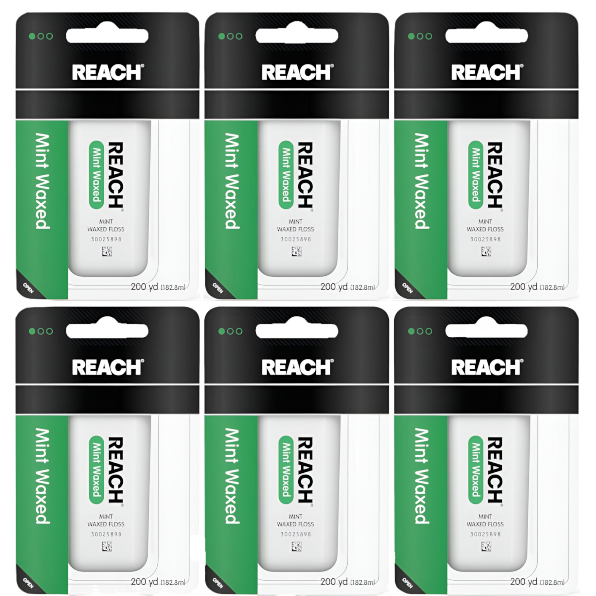 6 Pack Reach Mint Waxed Dental Floss - 200 yard Each Reach