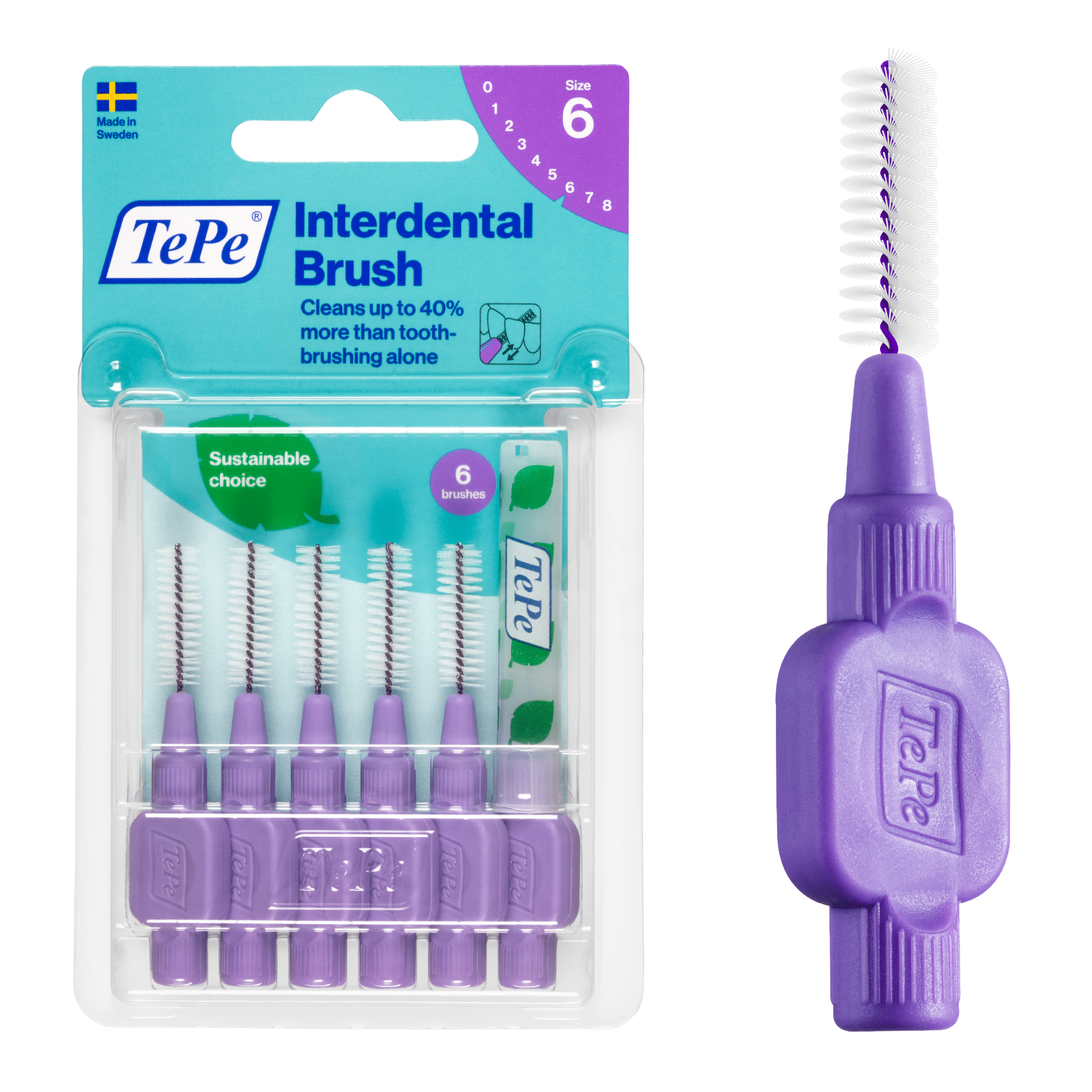 TePe Interdental Brush Original, Soft Dental Brush for Teeth Cleaning, Pack of 6, 1.3 mm, Extra-Large Gaps, Gray, Size 7 TEPE