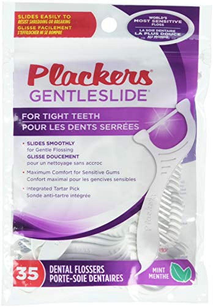 Plackers Gentleslide for Tight Teeth Cool Mint Flavor with Tarter Pick 35 Dental Flossers for Clean Teeth and Healthy Gums (1 Each) Visit the Plackers Store