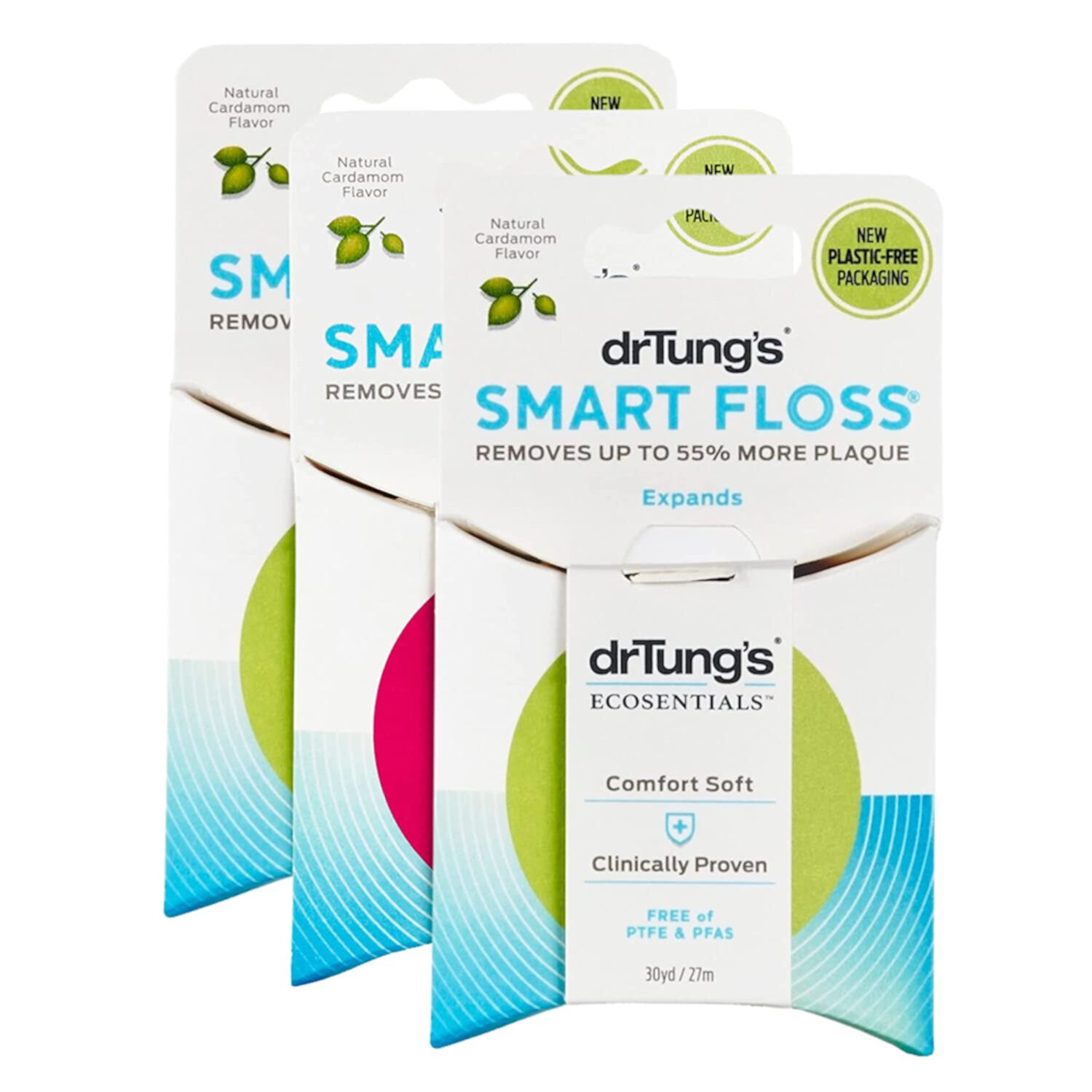 Dr Tungs Smart Floss, 30 yards (Assorted Colors) Pack of 3 (New Packaging) Dr. Tung's