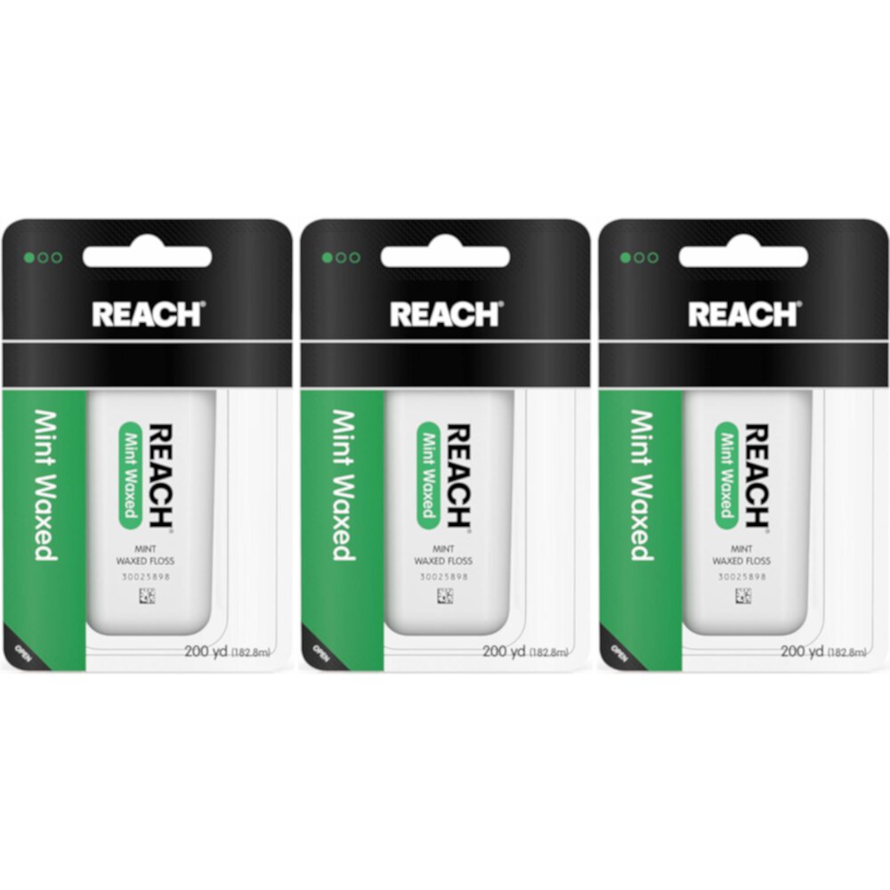 3 Pack Reach Mint Waxed Dental Floss - 200 yard Each Reach