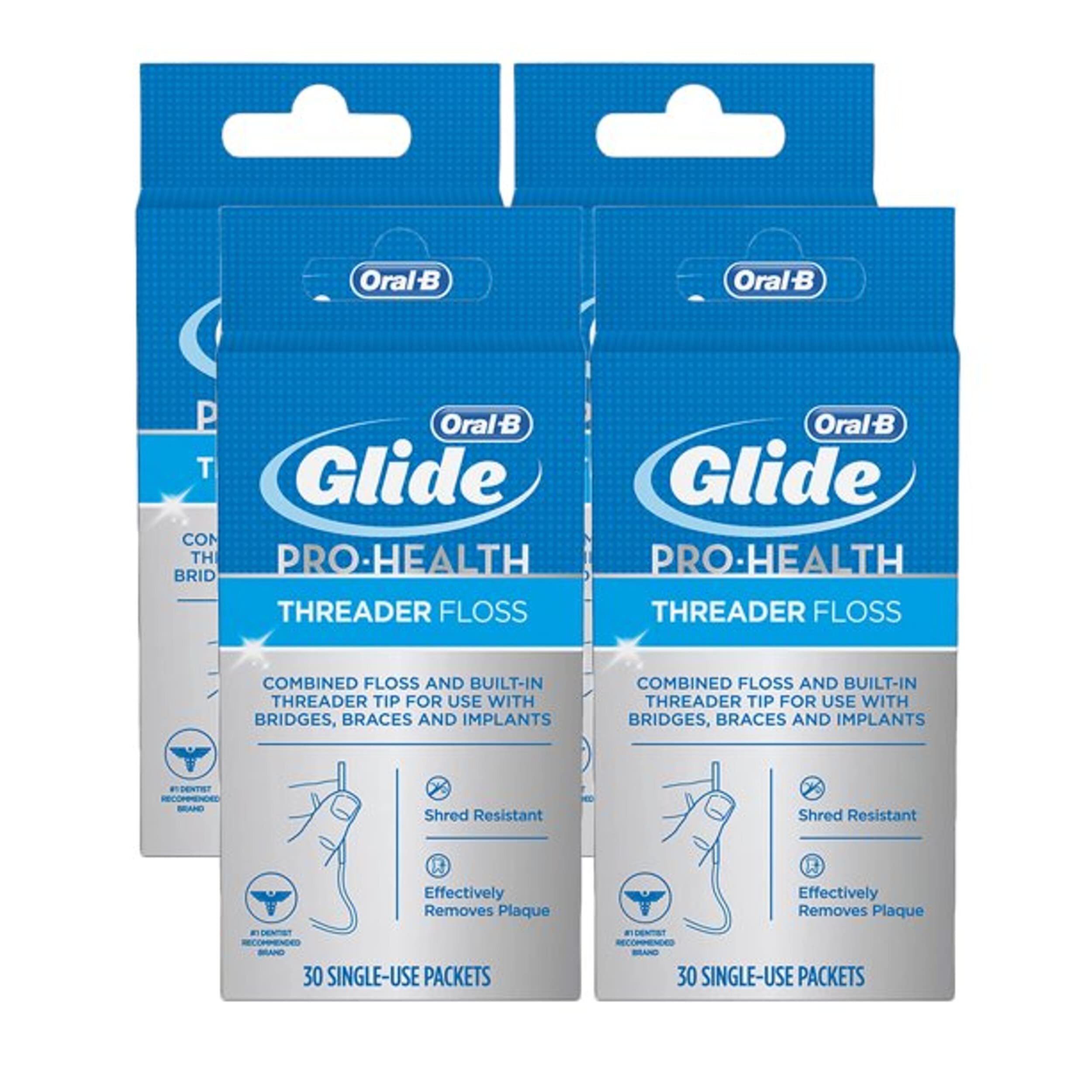 Glide Threader Floss, 30-Count Boxes Of Single-Use Packets (Pack Of 4) Visit the Oral-B Store