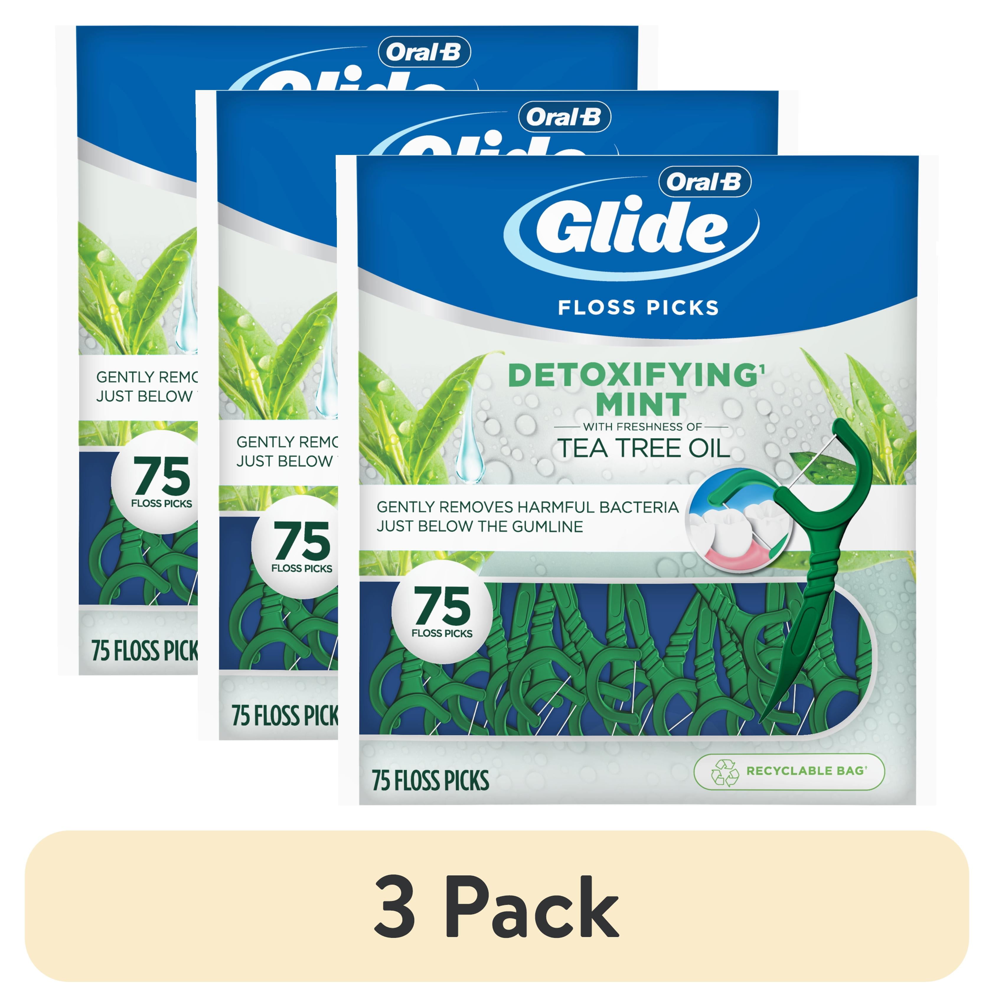 (3 pack) Oral-B Glide Detoxifying Mint Dental Floss Picks infused with Tea Tree Oil, 75 count Oral-B