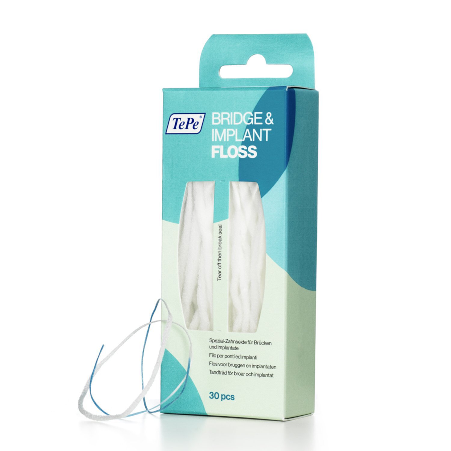 TEPE Bridge & Implant Dental Floss - Thick, Flexible with Stiff Ends for Braces, 30 Pieces TEPE