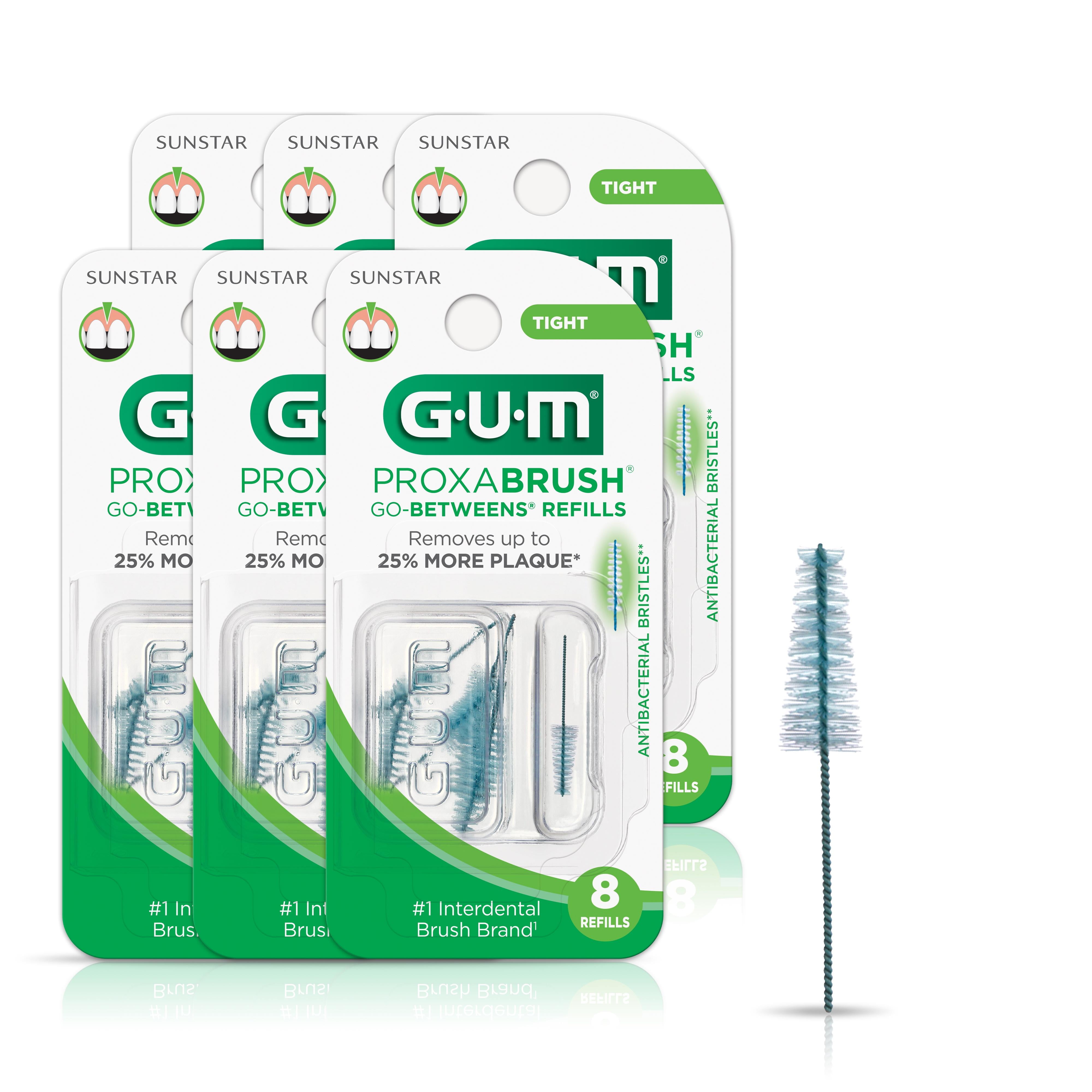 GUM Proxabrush Go-Betweens Refills - Wide - Compatible with GUM Permanent Handle, 8ct(6pk) GUM