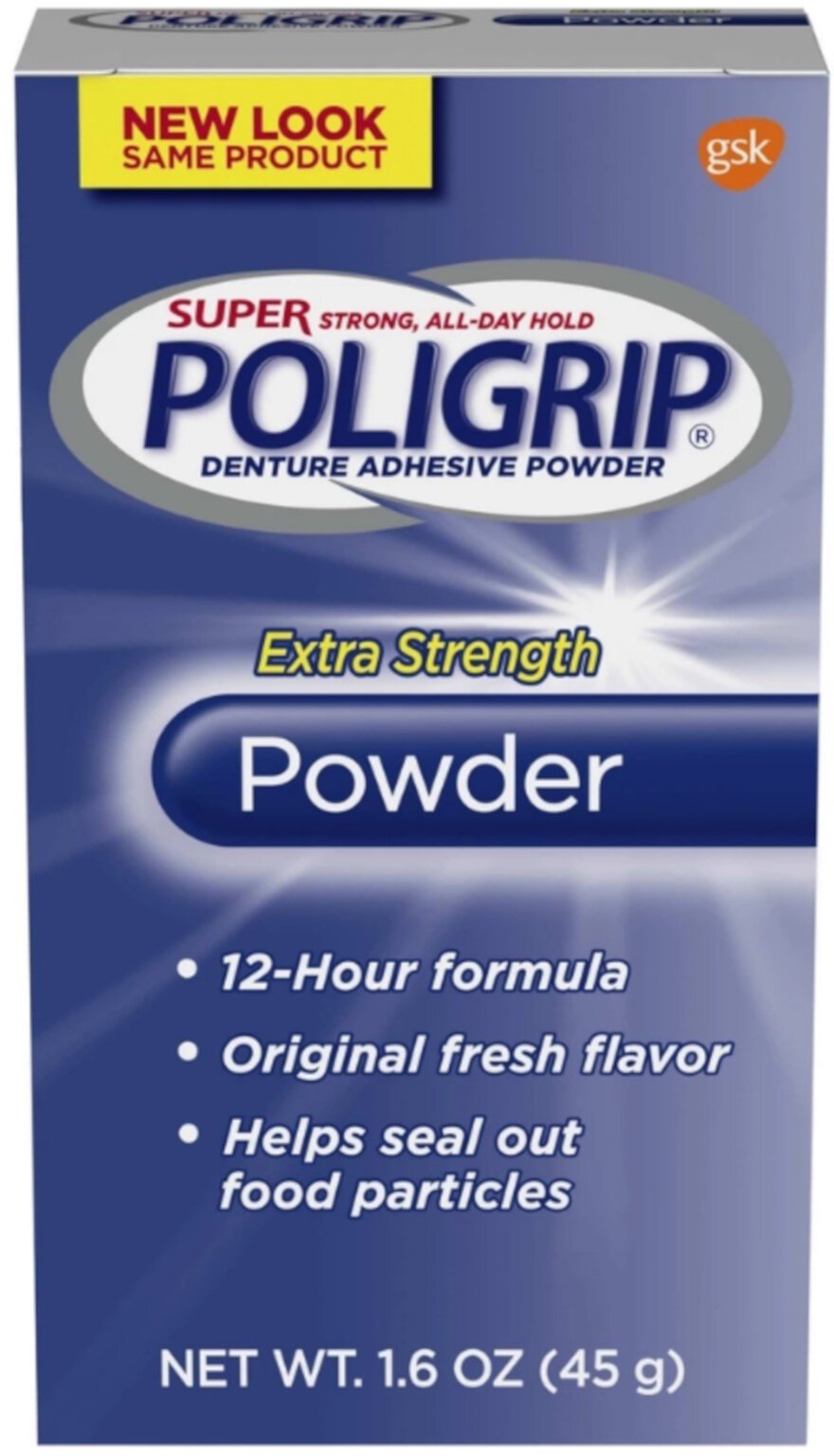 SUPER POLIGRIP Extra Strength Denture Adhesive Powder 1.60 oz (Pack of 6) Super Poligrip