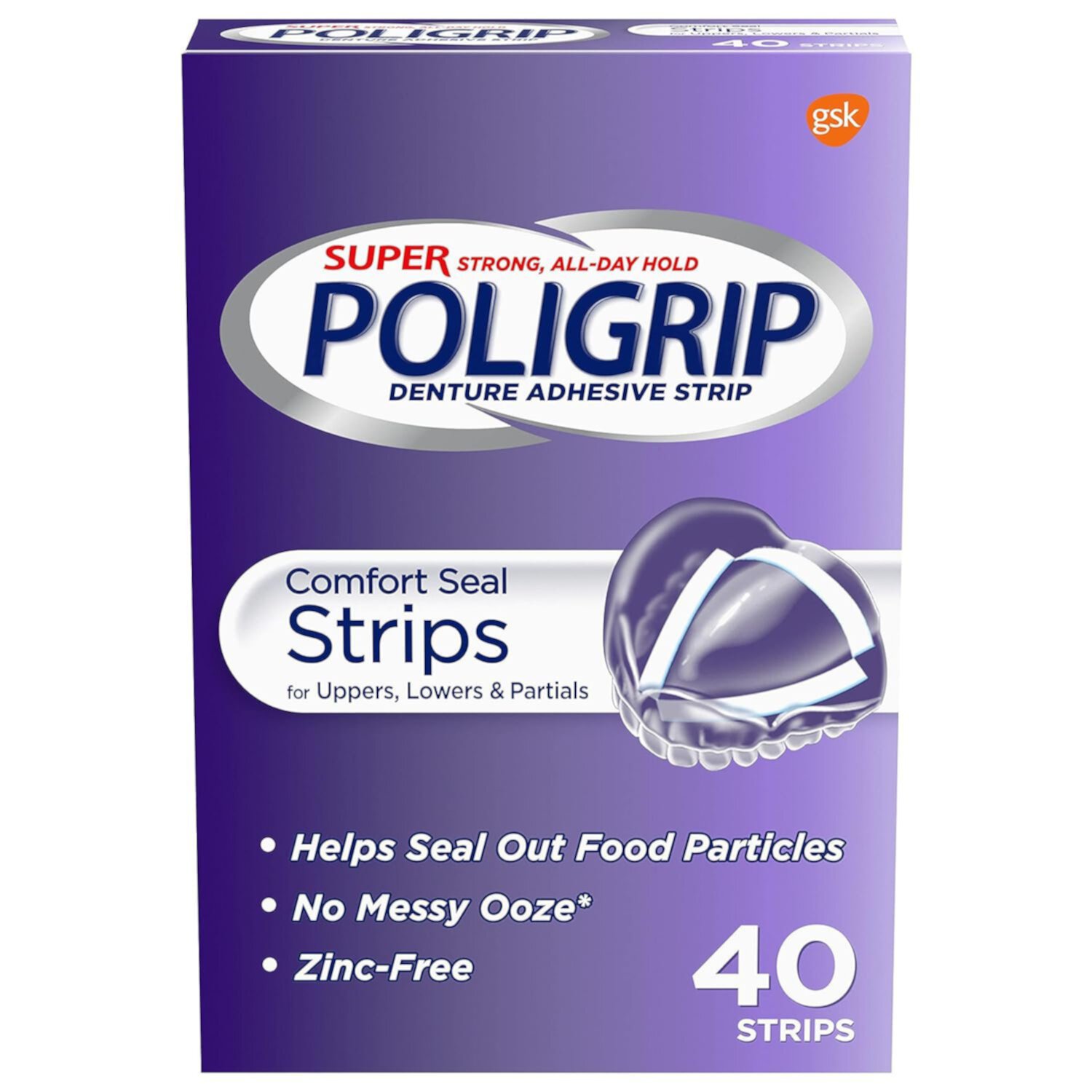 Super Poligrip Strips Size 40 Ct Poligrip Strong All Day Comfort Seal Denture Adhesive Strips Super Poligrip