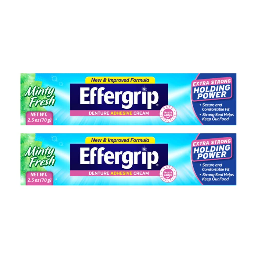 Effergrip Denture Adhesive Cream, KF05&nbsp;Extra Strong Holding Power, 2.5 oz. (Pack of 2) Effergrip