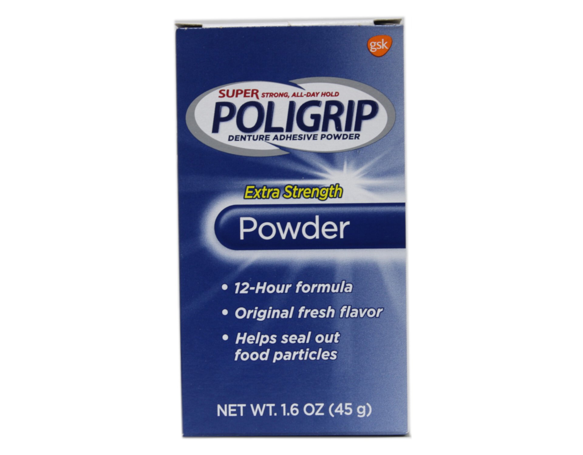 4 Pack Super Poligrip Extra Strength 12h Denture Adhesive Powder, 1.6 Oz Each Super Poligrip