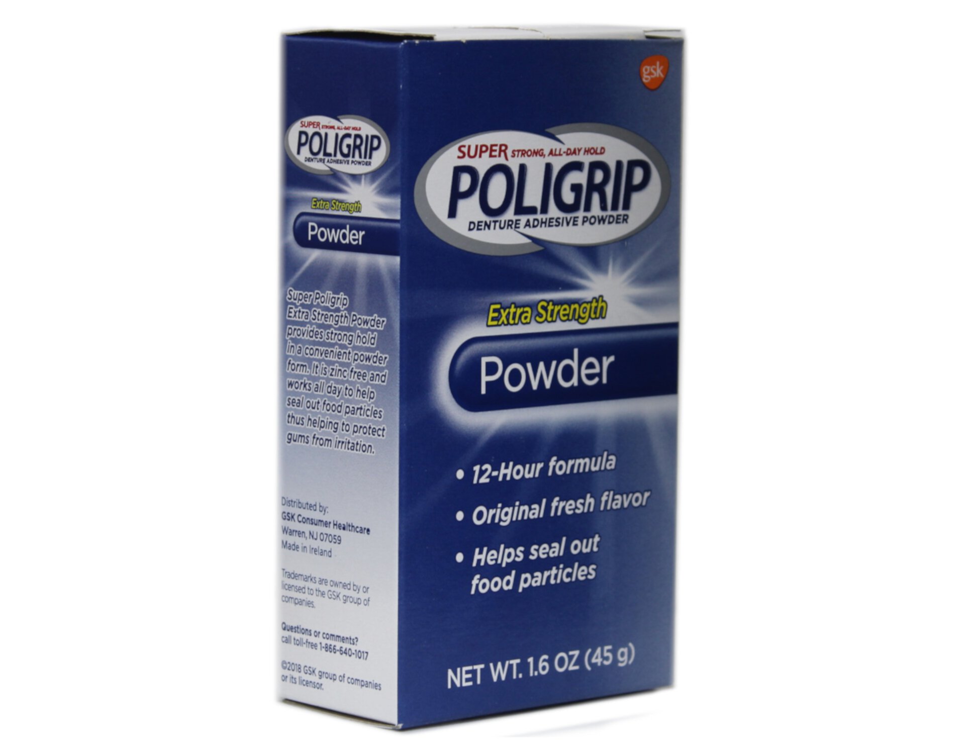 2 Pack Super Poligrip Extra Strength 12h Denture Adhesive Powder, 1.6 Oz Each Super Poligrip