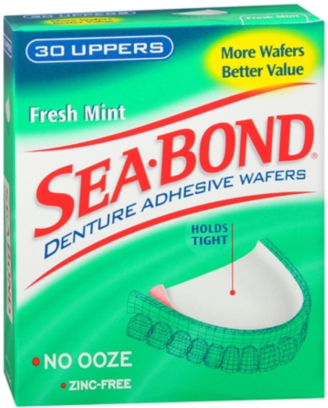 SEA-BOND Denture Adhesive Wafers Uppers Fresh Mint 30 Each (Pack of 4) Sea-Bond