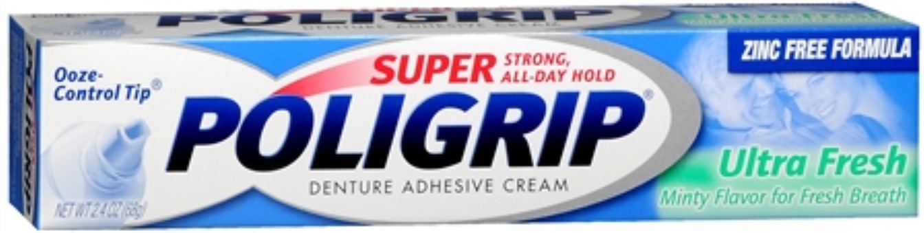 SUPER POLIGRIP Denture Adhesive Cream Ultra Fresh 2.40 oz (Pack of 6) Super Poligrip