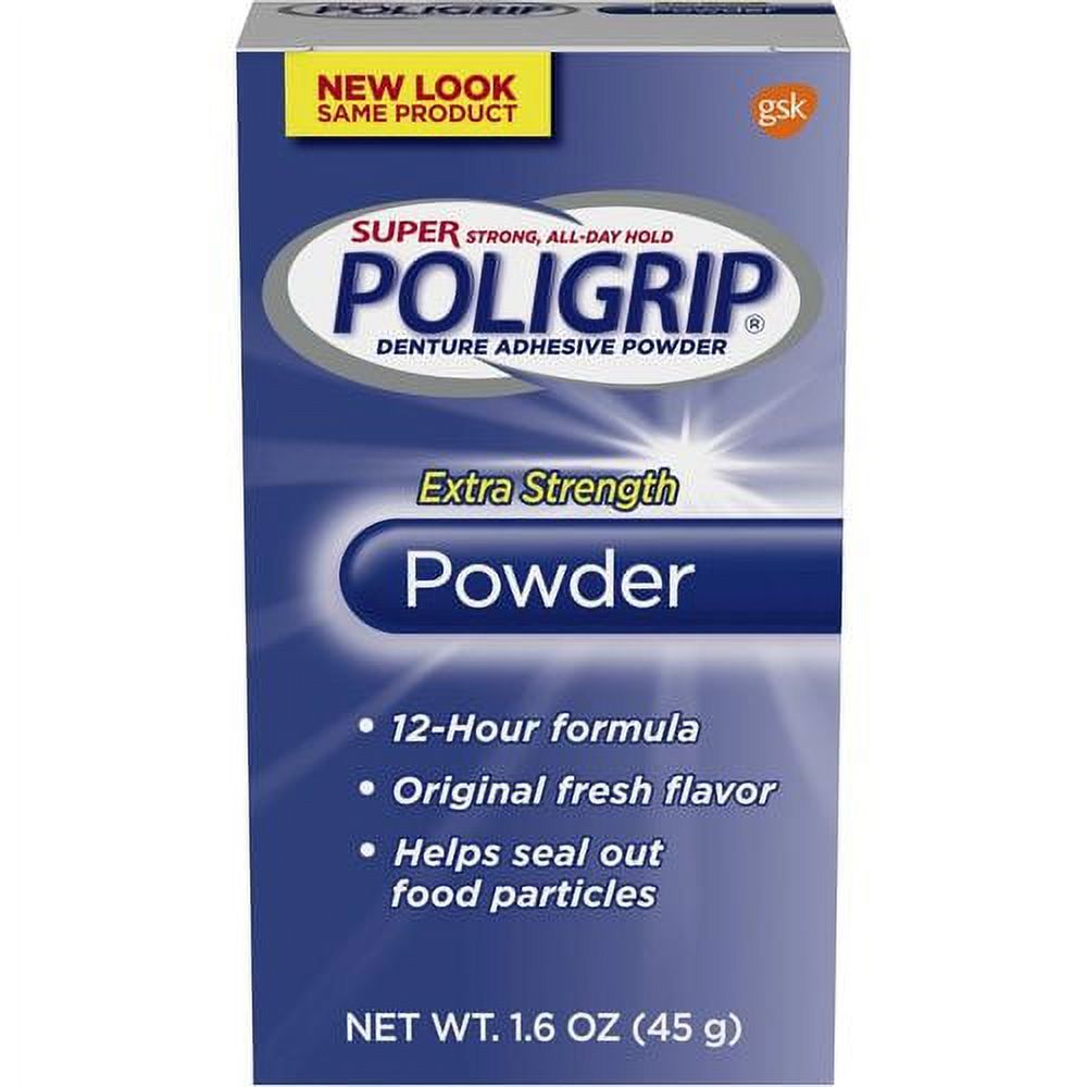 Super Poli-Grip Extra Strength Denture Adhesive Powder, 1.6 Oz Super Poligrip