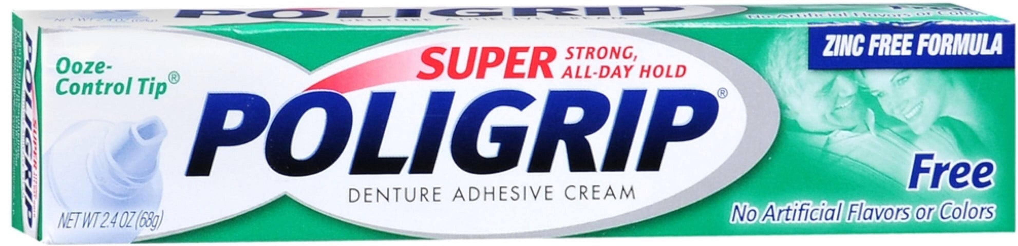 SUPER POLIGRIP Denture Adhesive Cream No Artificial Flavors or Colors 2.40 oz (Pack of 2) Super Poligrip