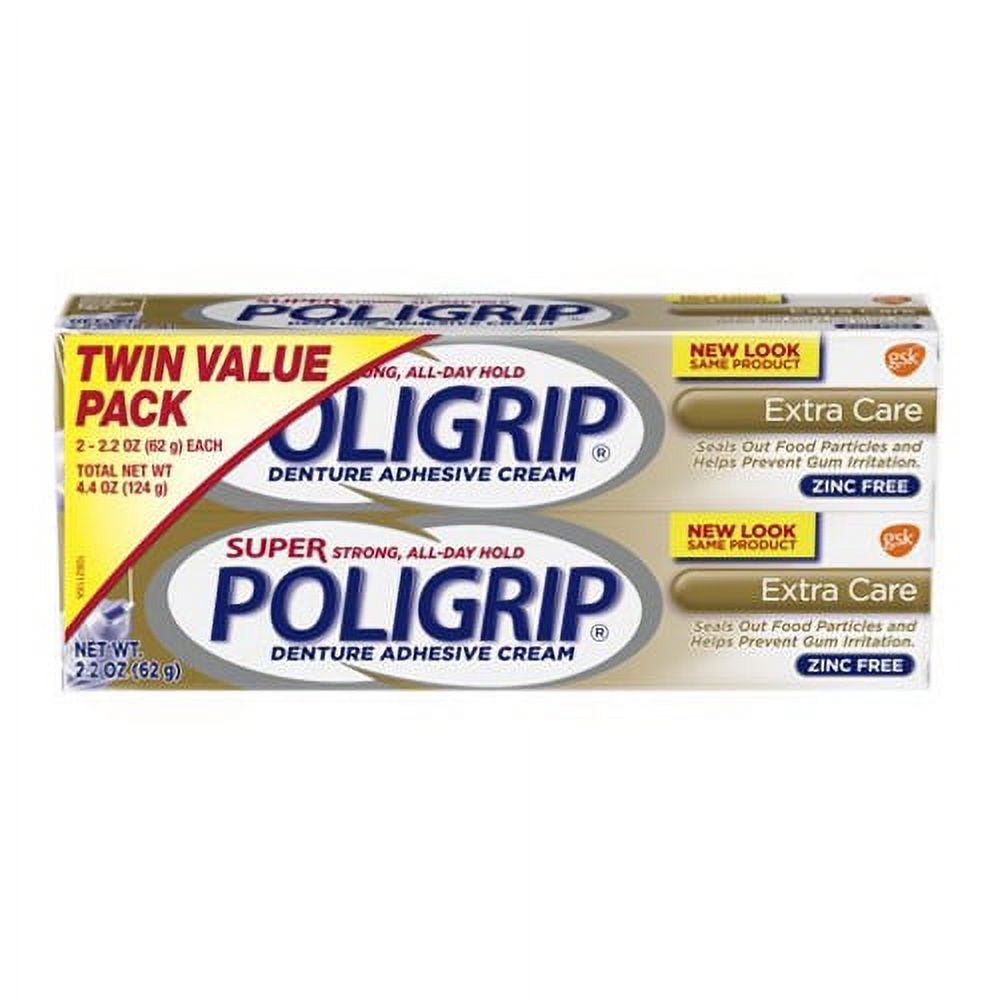 Super Poligrip Denture Adhesive Cream, Extra Care Twin Pack, 2.2 Oz, 3 Pack Super Poligrip