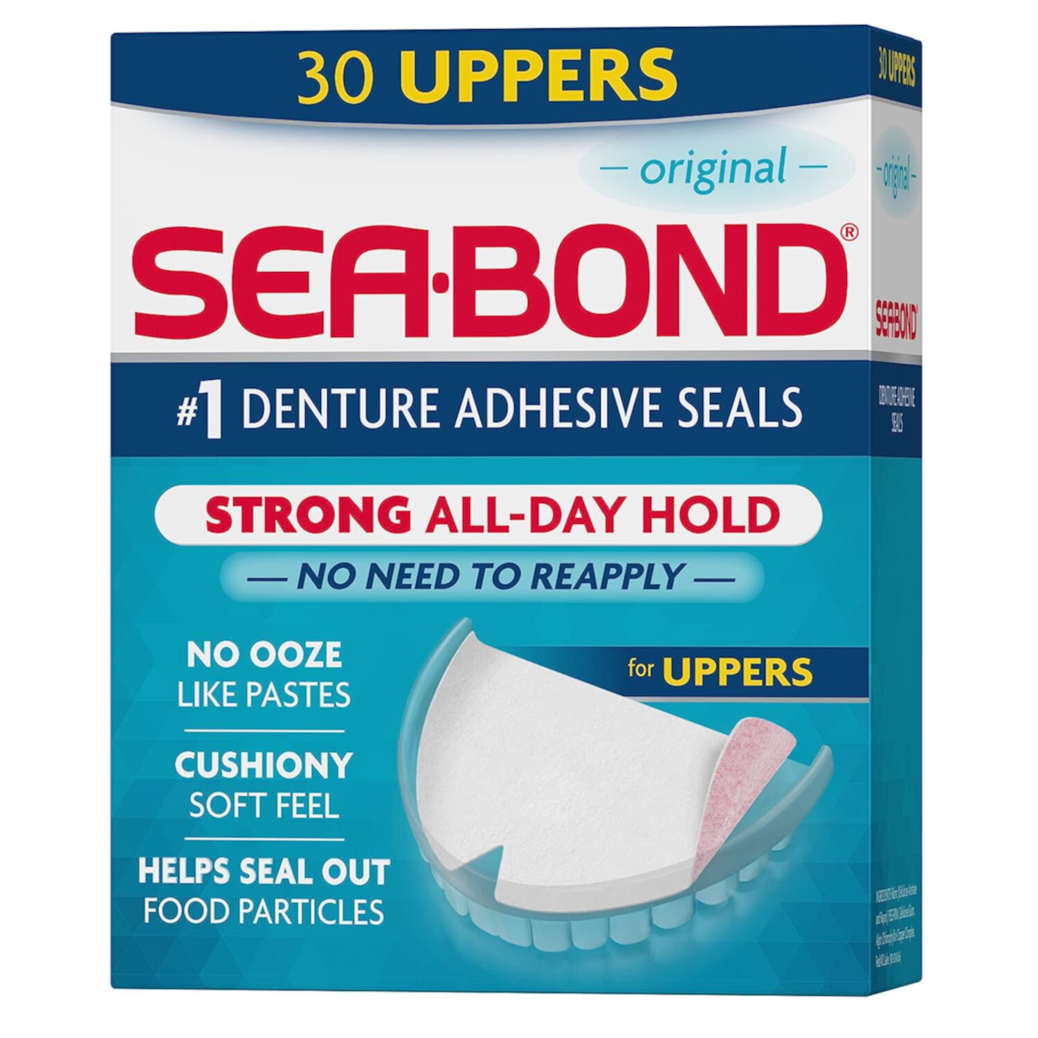 Sea Bond Secure Denture Adhesive Seals, Original Uppers, Zinc-Free, All-Day-Hold, Mess-Free, 30 Count (Pack of 1) Sea-Bond