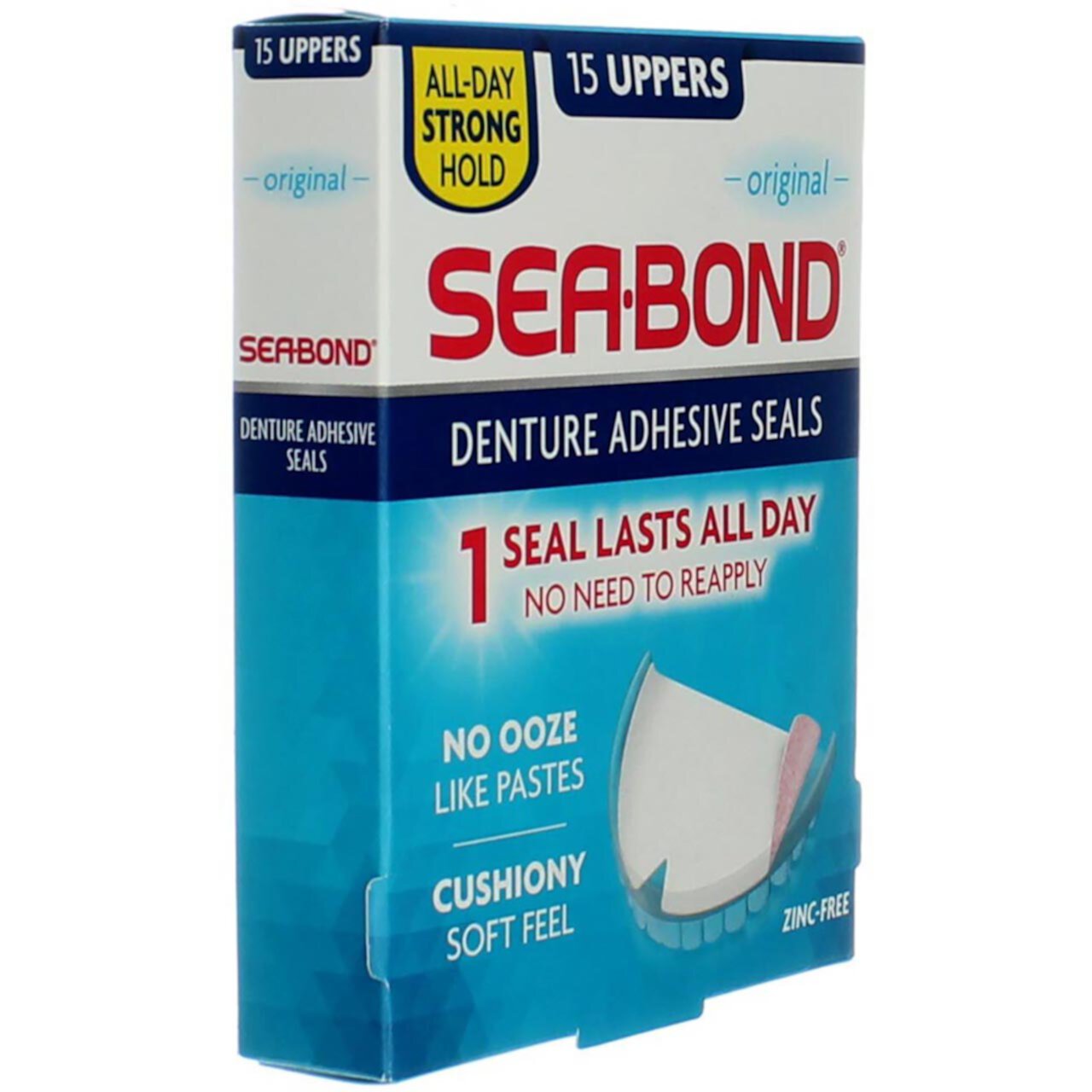 Sea Bond Denture Adhesive Seals Stronger All-Day Hold Uppers 15ct, 3-Pack Sea-Bond