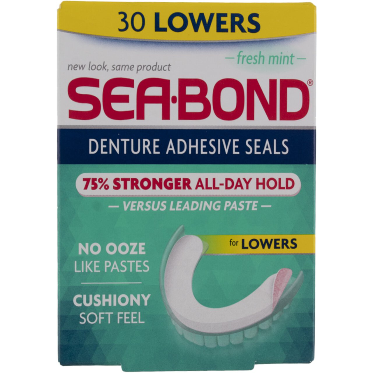 SEA-BOND Denture Adhesive Wafers Lowers Fresh Mint 30 Each (Pack of 3) Sea-Bond