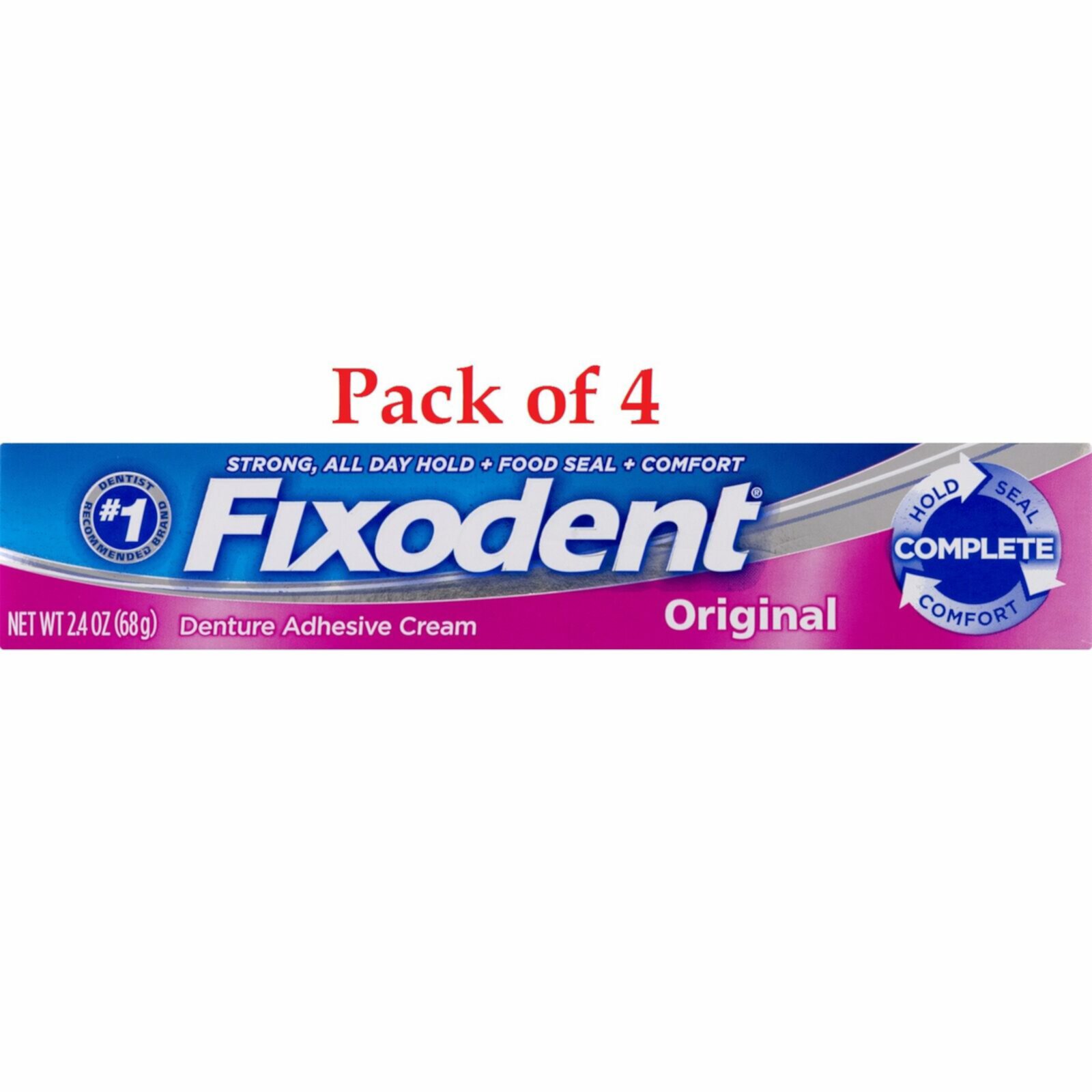 Fixodent Complete Original Denture Adhesive Strong Cream, 2.4oz, 4-Pack Fixodent