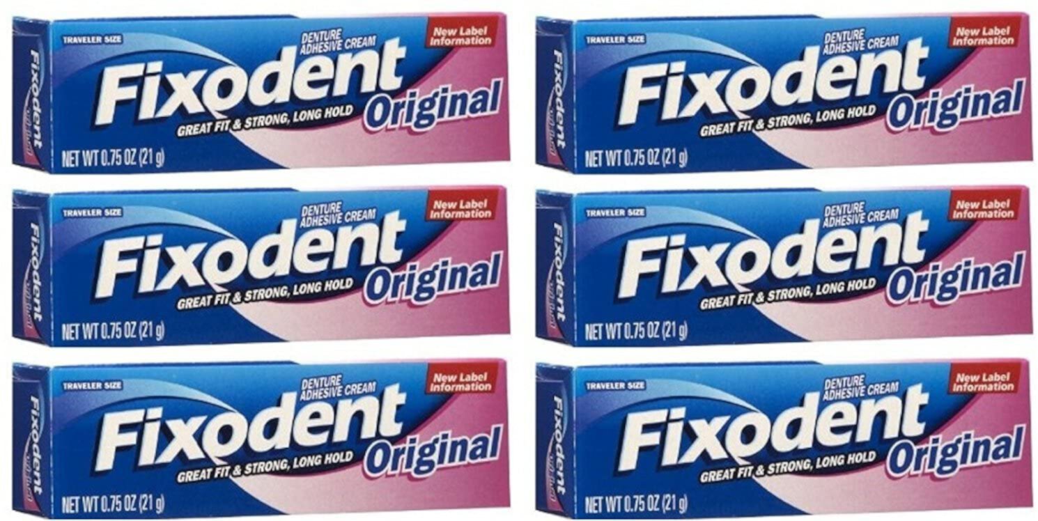 Fixodent Denture Original Strong Adhesive Cream Treatment 0.75 Oz Travel Size (Pack of 6) Fixodent